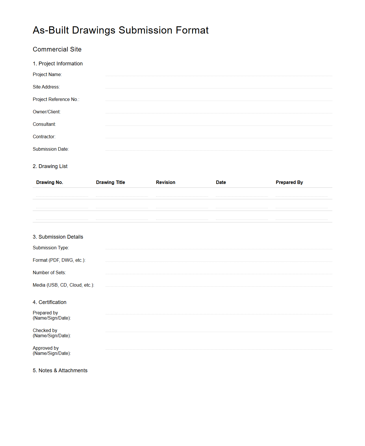 As-Built Drawings Submission Format for Commercial Sites
