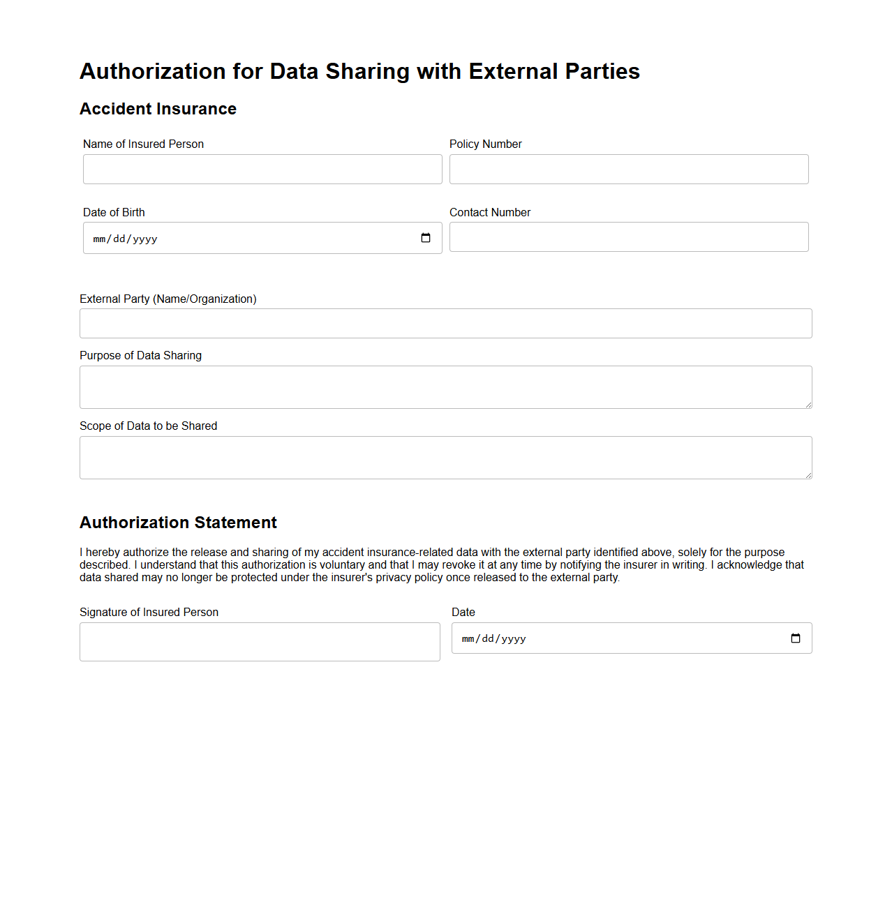 Authorization for Data Sharing with External Parties in Accident Insurance