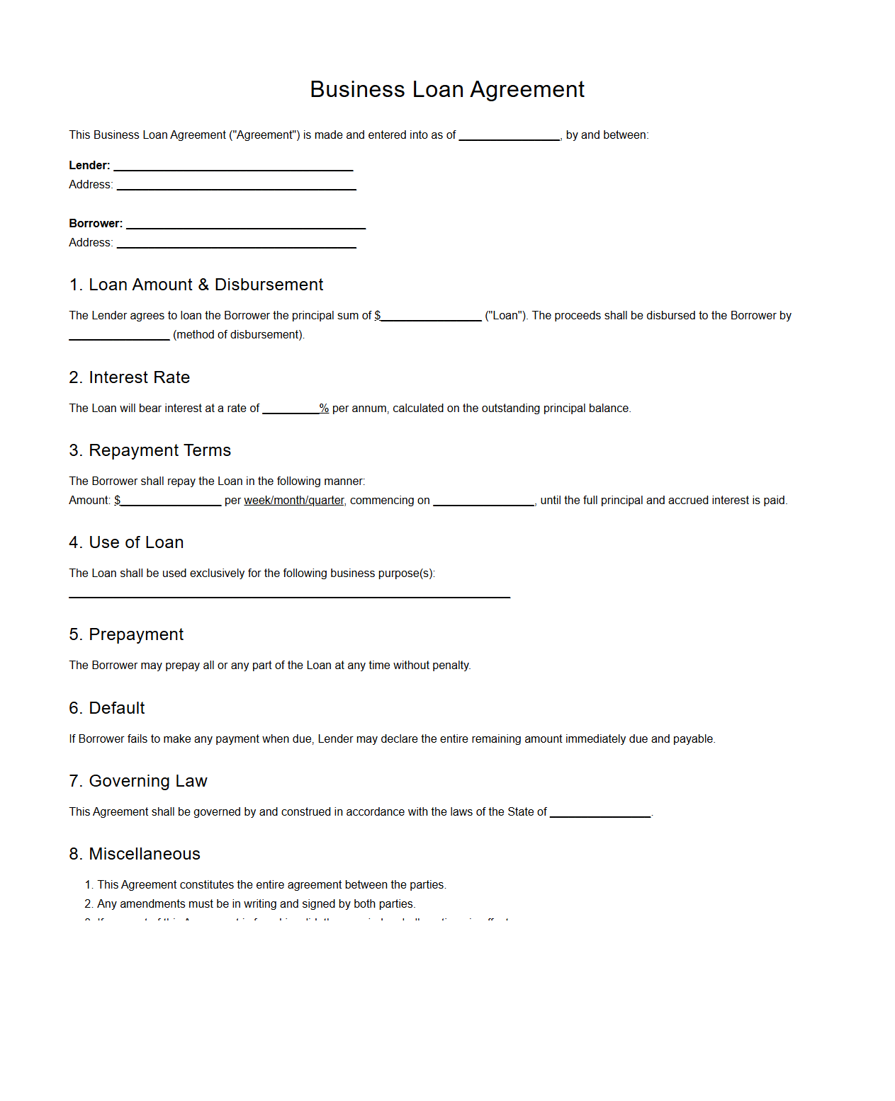 Business Loan Agreement Template