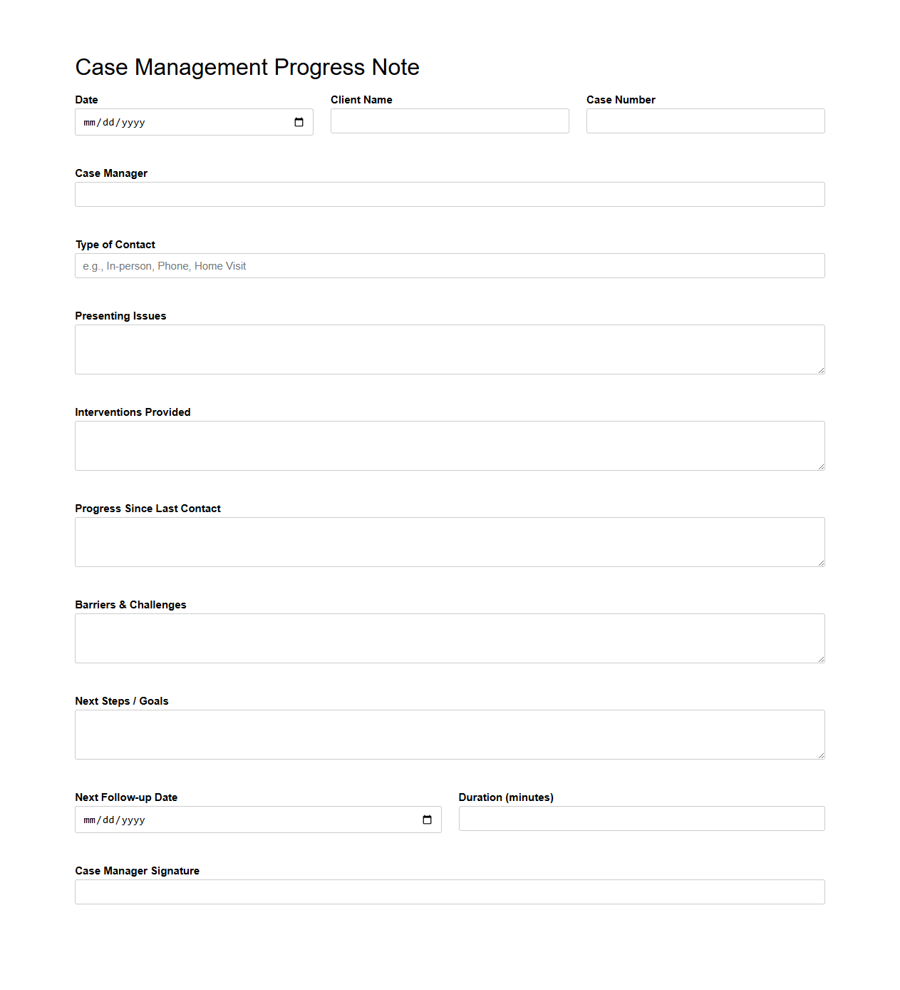 Case Management Progress Note Example for Community Health