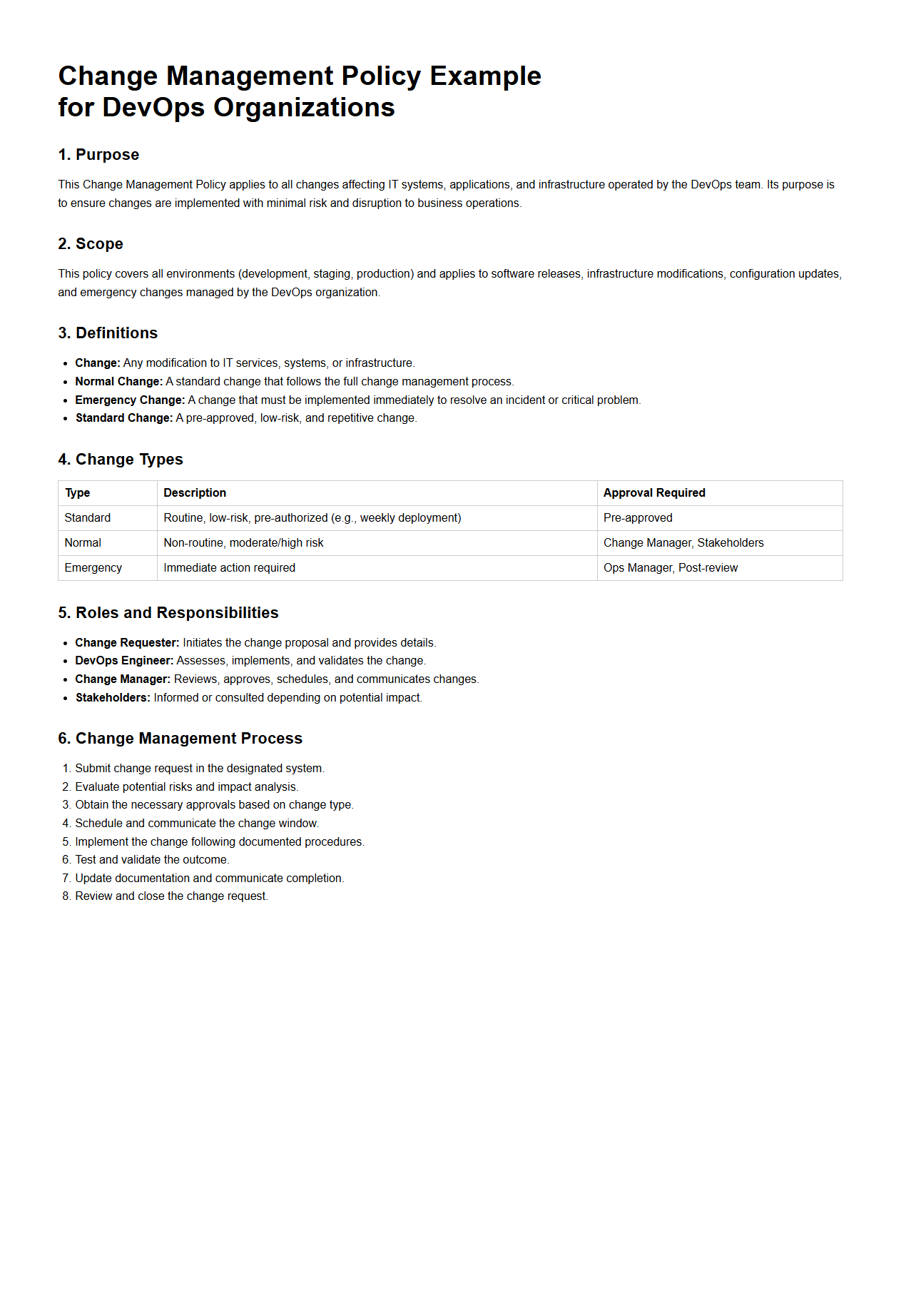 Change Management Policy Example for DevOps Organizations