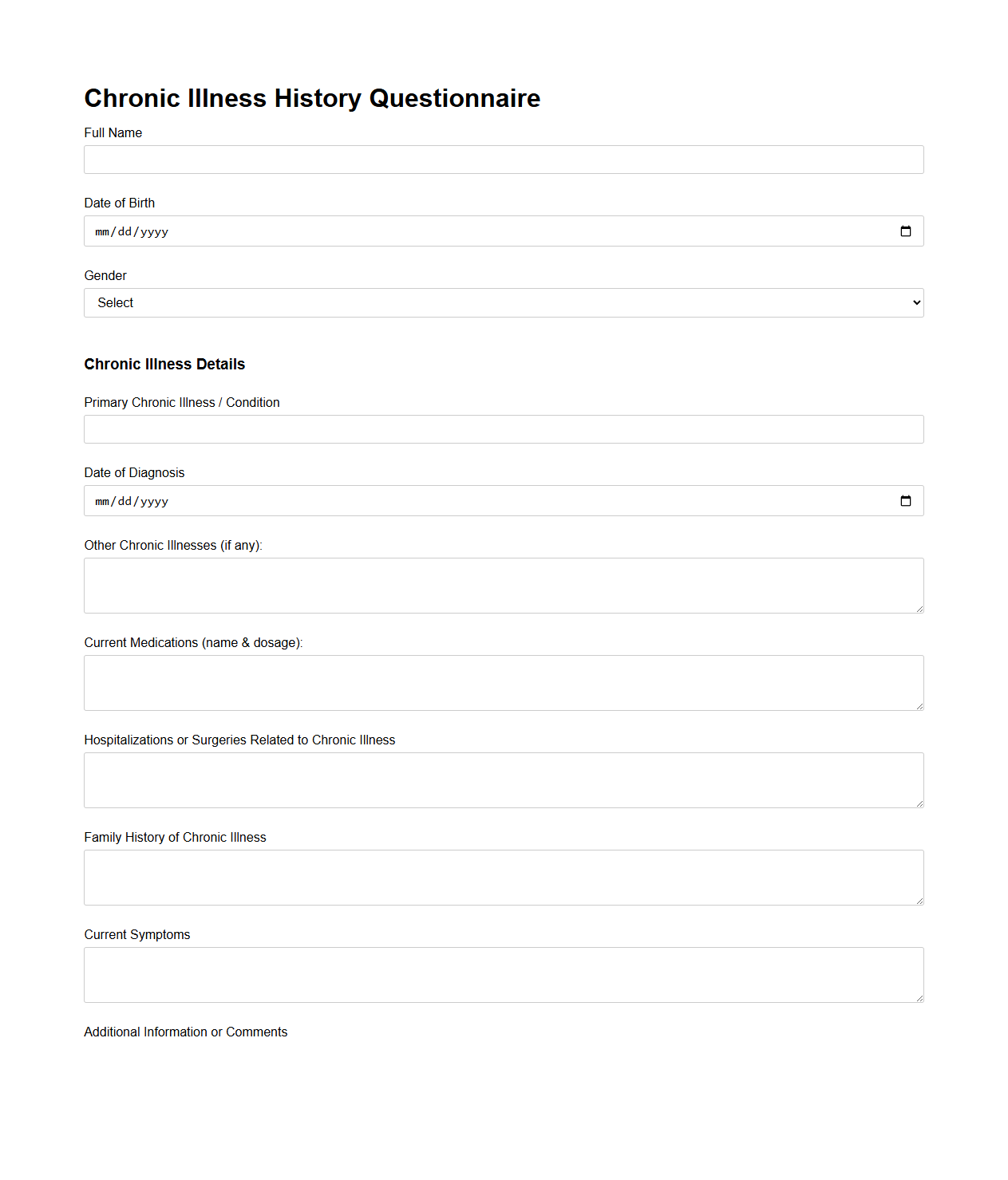 Chronic Illness History Questionnaire