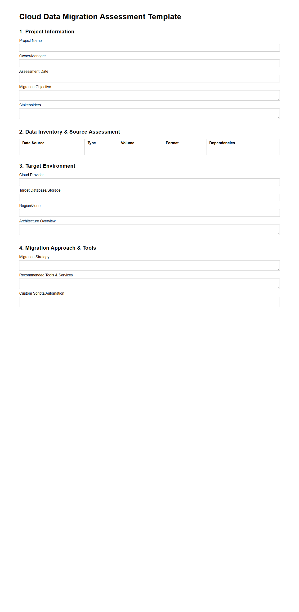 Cloud Data Migration Assessment Template