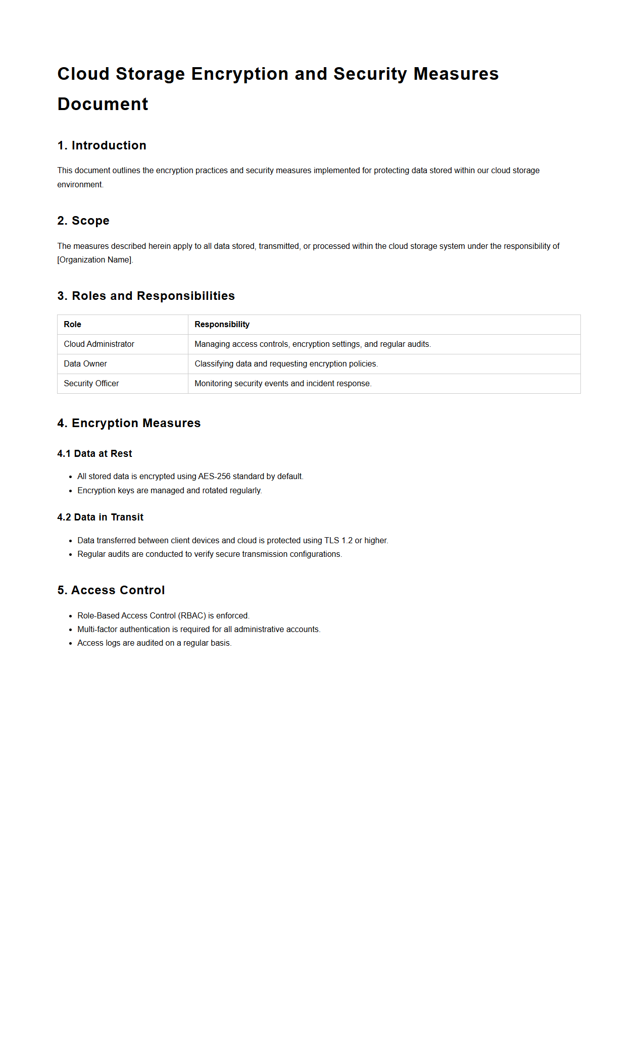 Cloud Storage Encryption and Security Measures Document