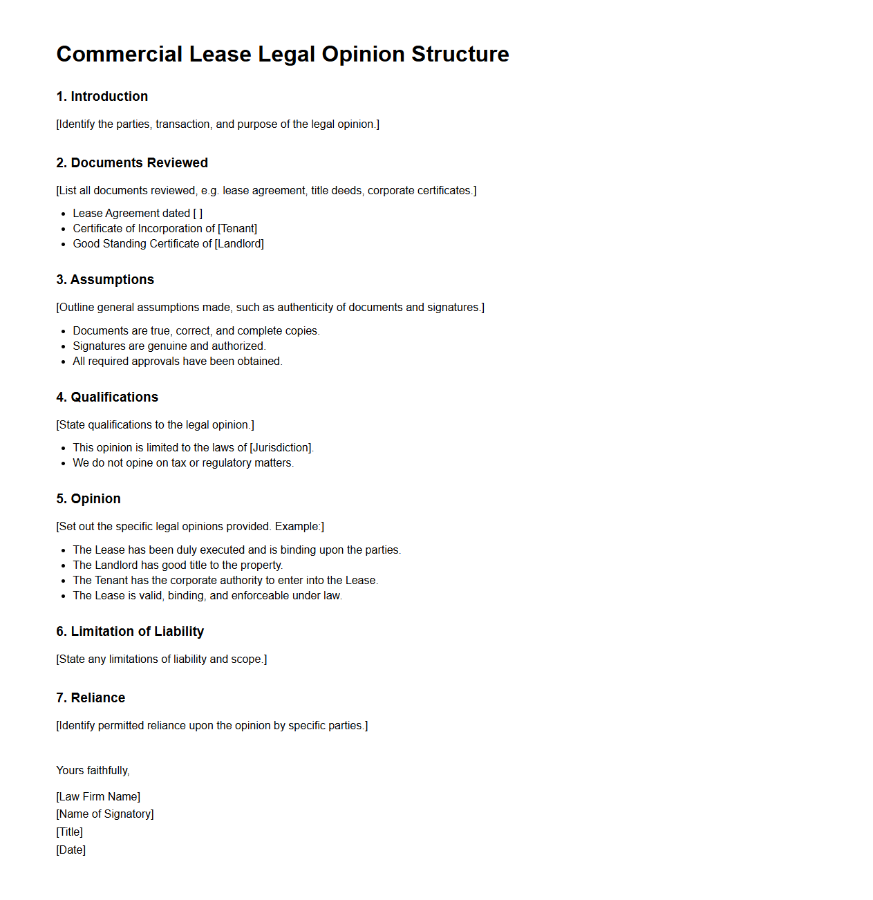 Commercial Lease Legal Opinion Structure
