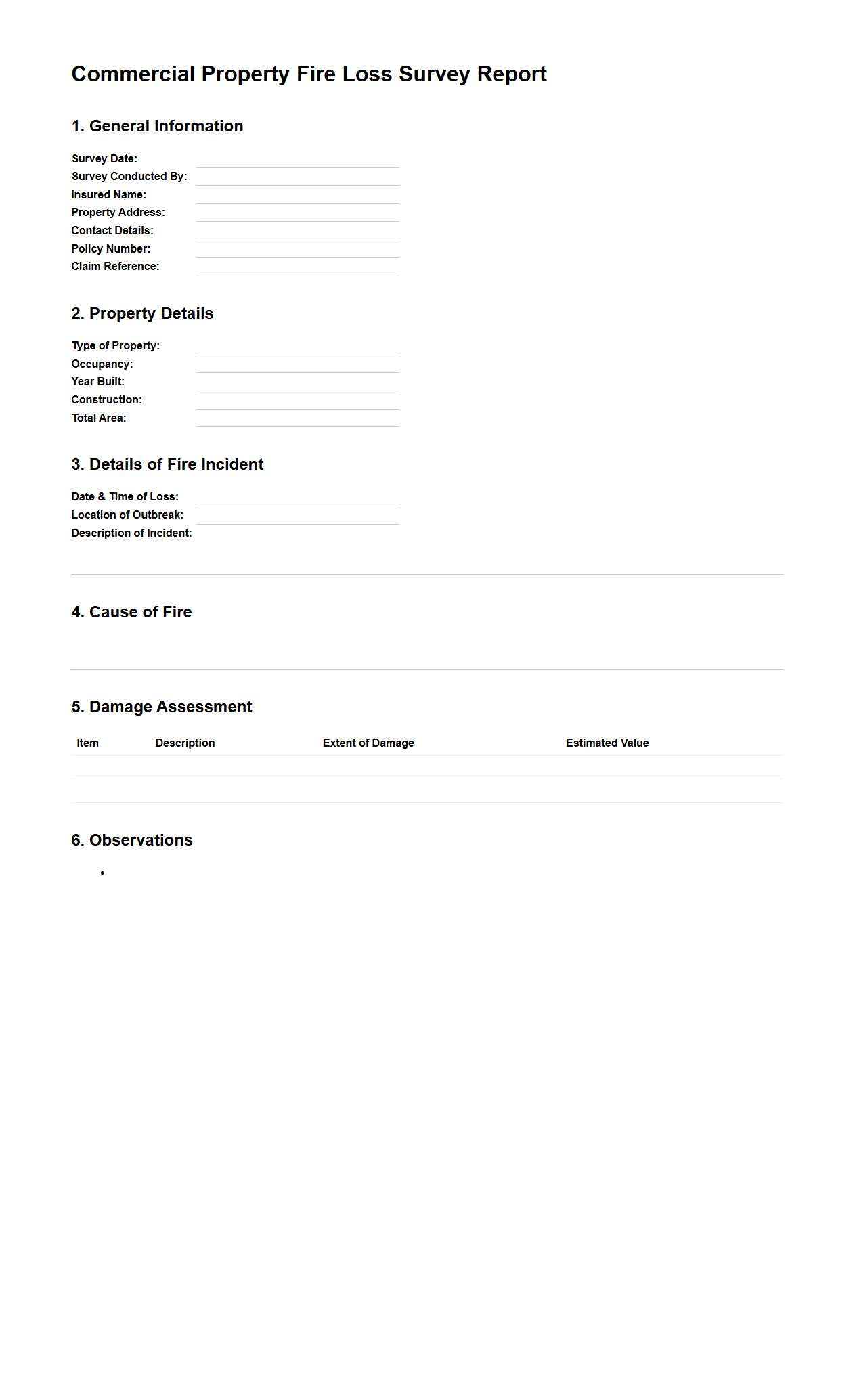 Commercial Property Fire Loss Survey Report Format
