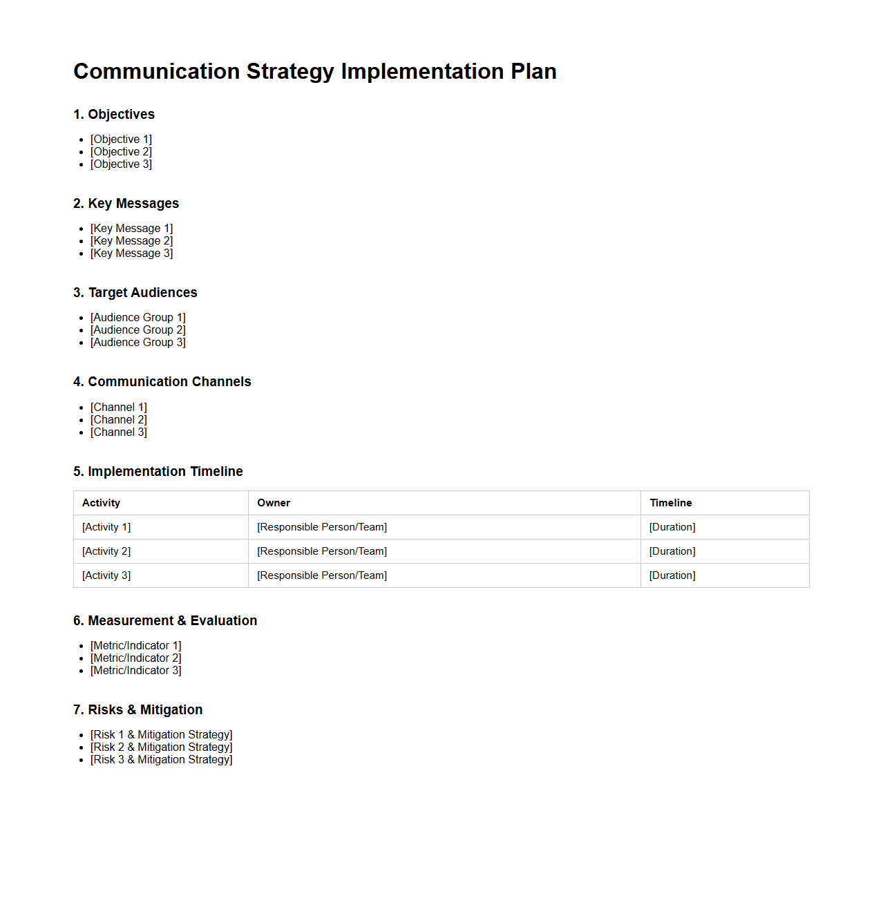 Communication Strategy Implementation Plan Format for Consulting Assignments