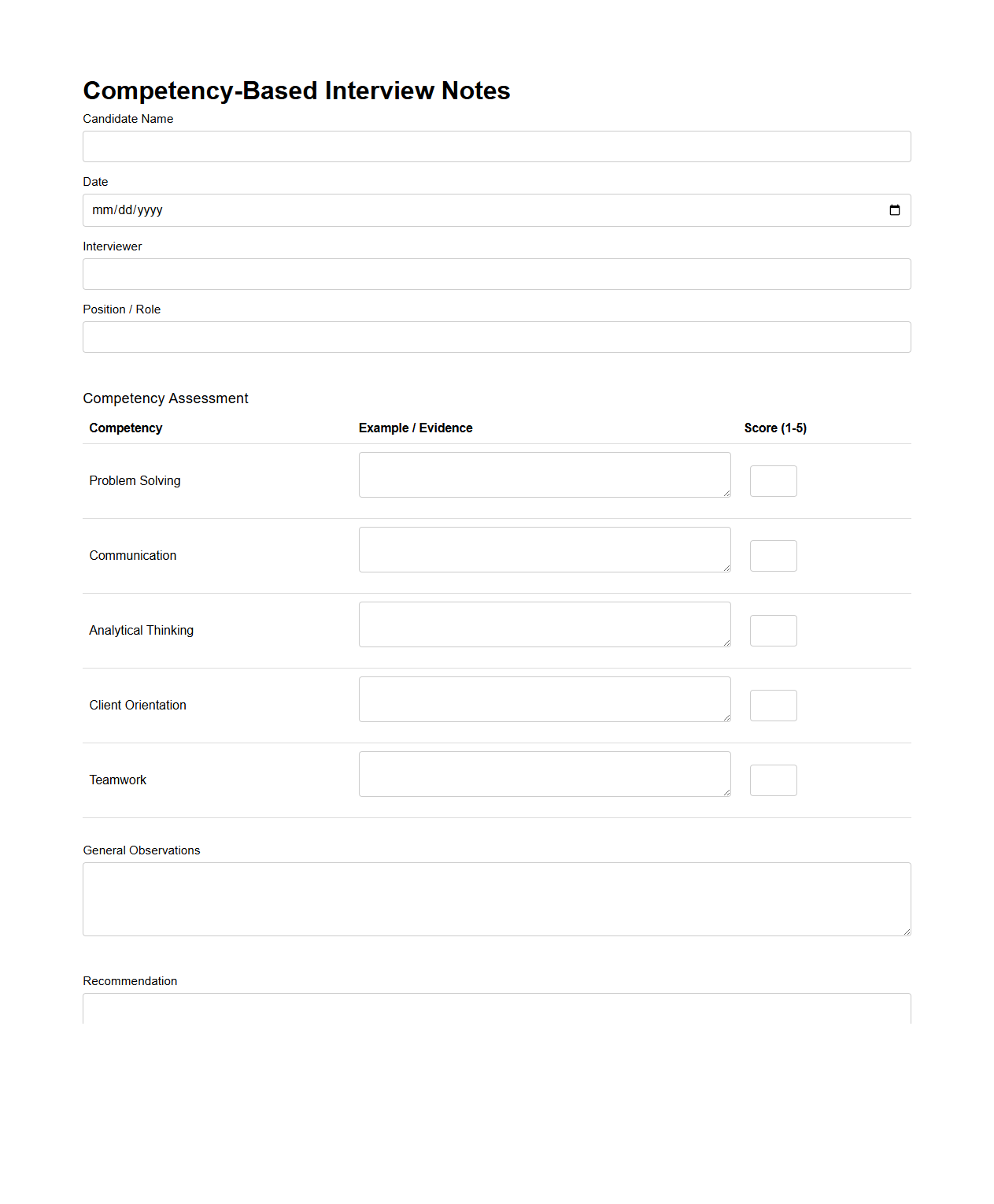 Competency-Based Interview Notes for Consulting Assessments