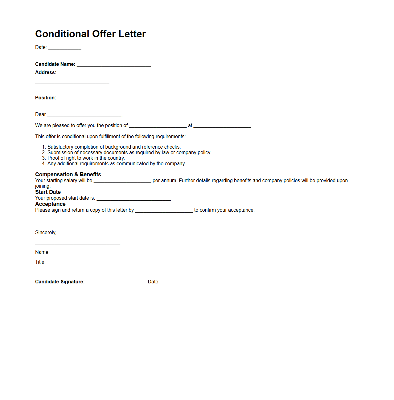 Conditional Offer Letter Example