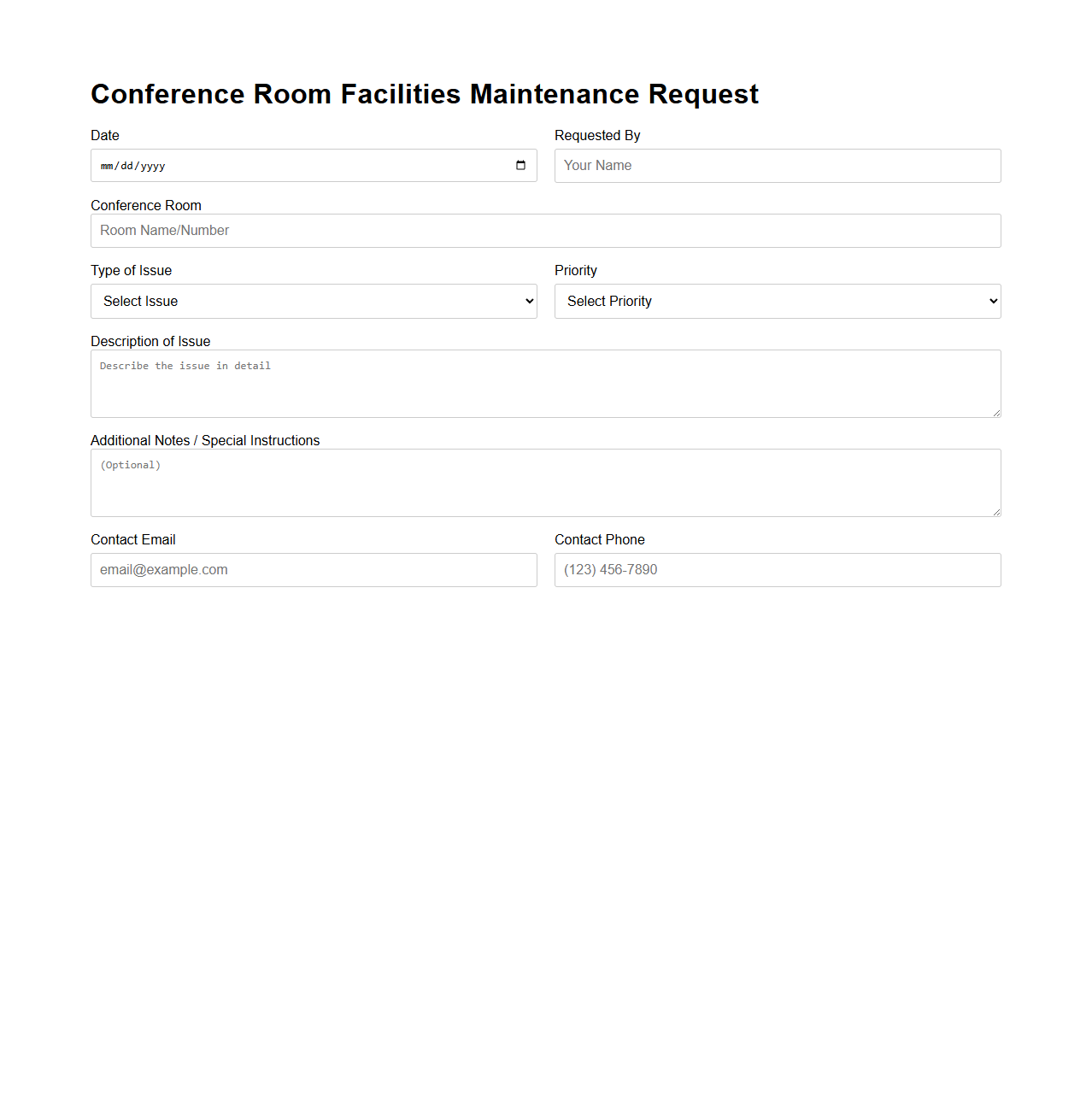Conference Room Facilities Maintenance Request Template