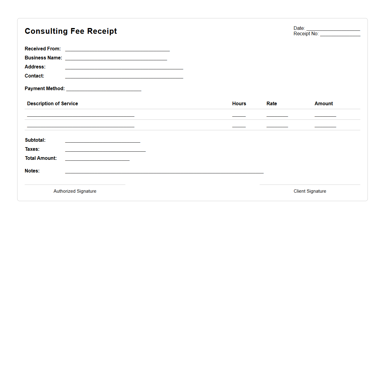 Consulting Fee Receipt Format for Business Clients