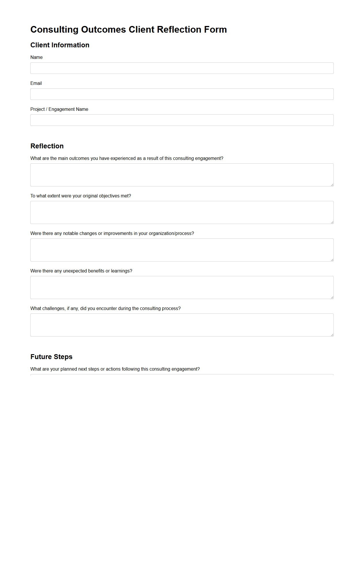 Consulting Outcomes Client Reflection Form