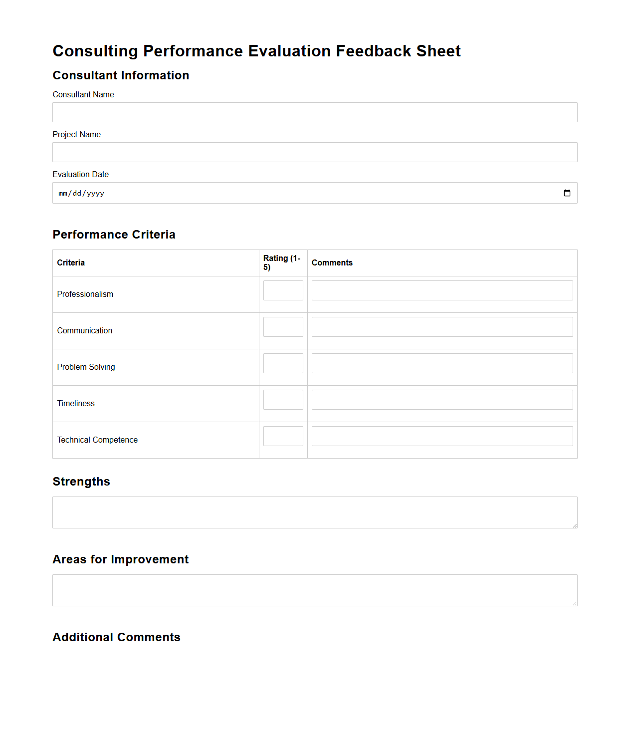 Consulting Performance Evaluation Feedback Sheet