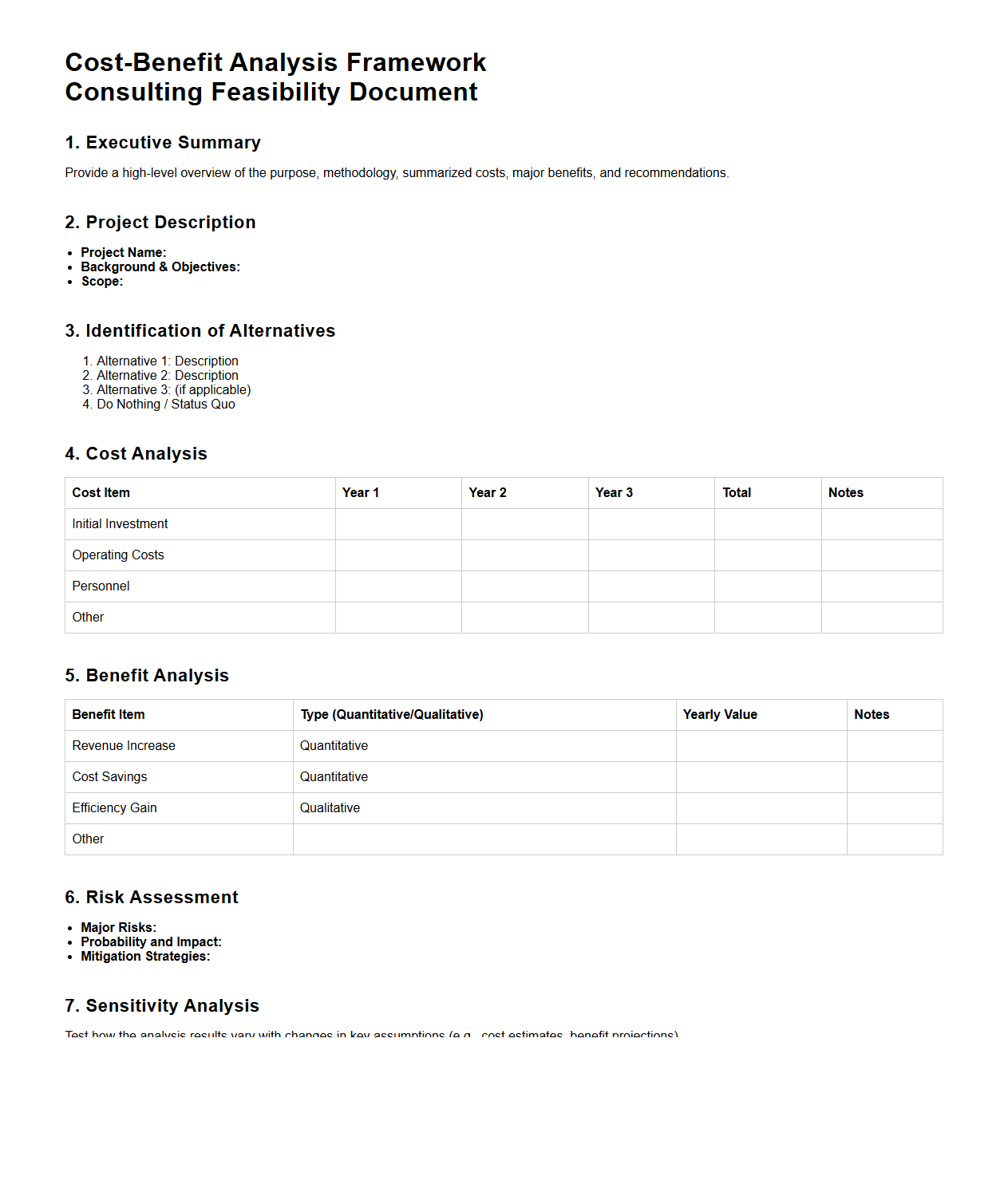 Cost-Benefit Analysis Framework for Consulting Feasibility Documents