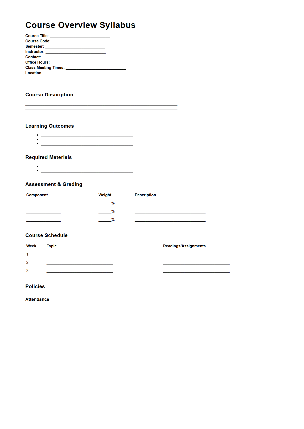 Course Overview Syllabus Template for University