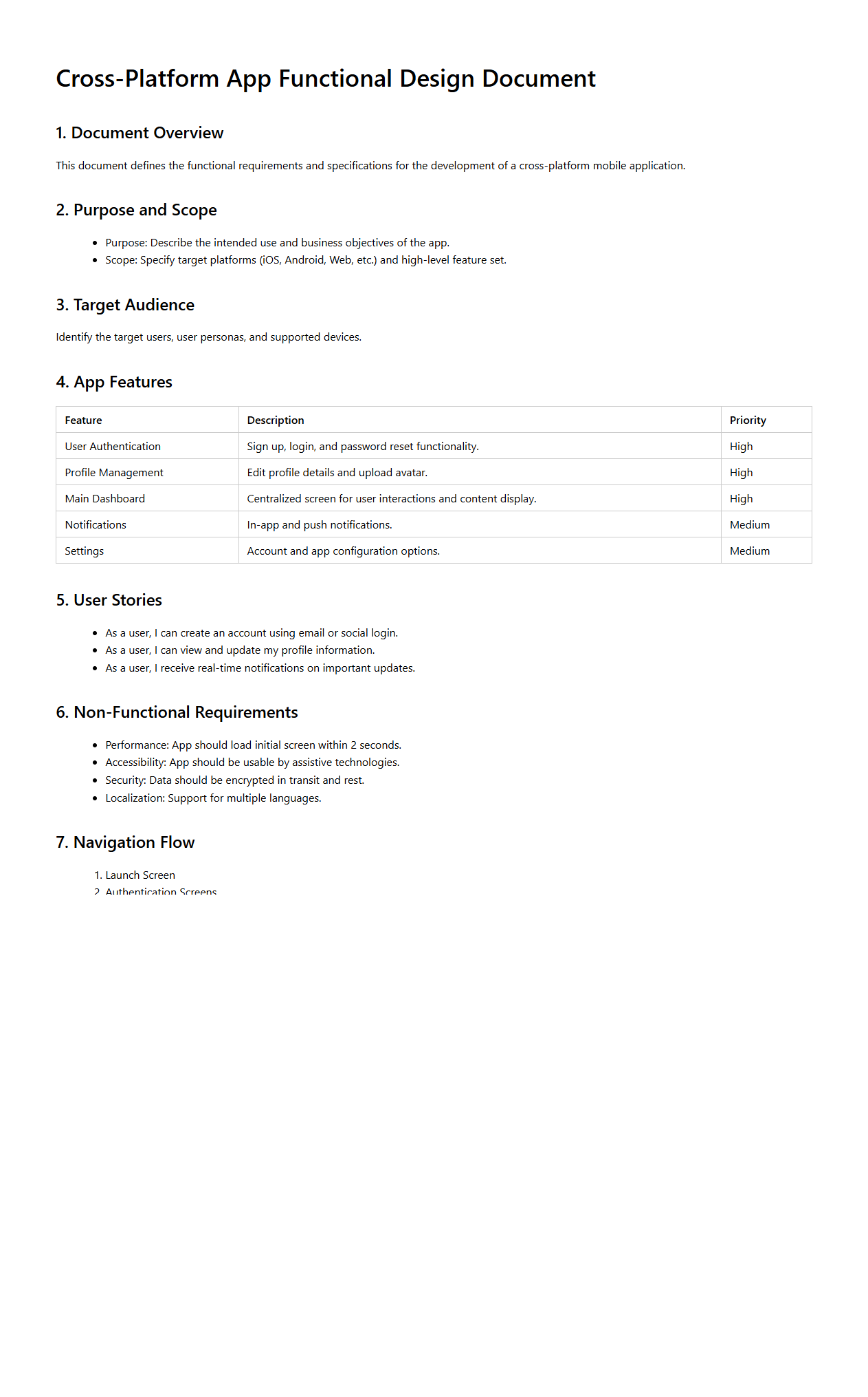 Cross-Platform App Functional Design Document