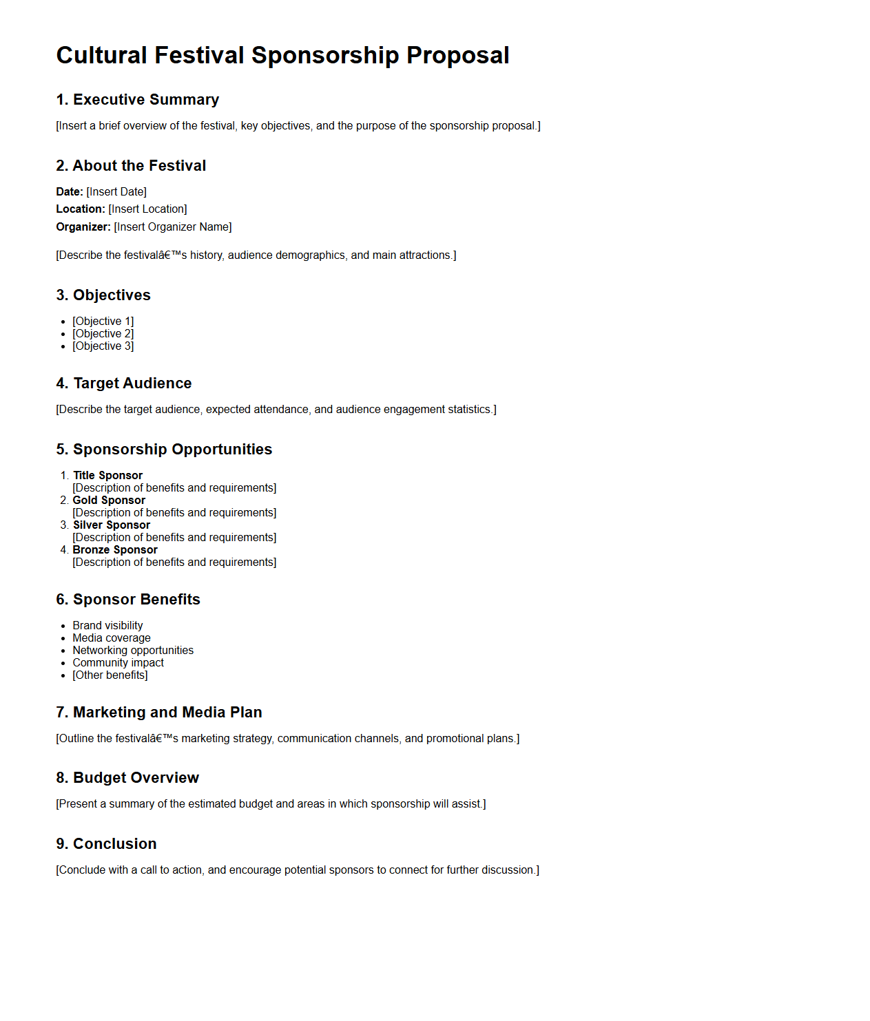 Cultural Festival Sponsorship Proposal Format