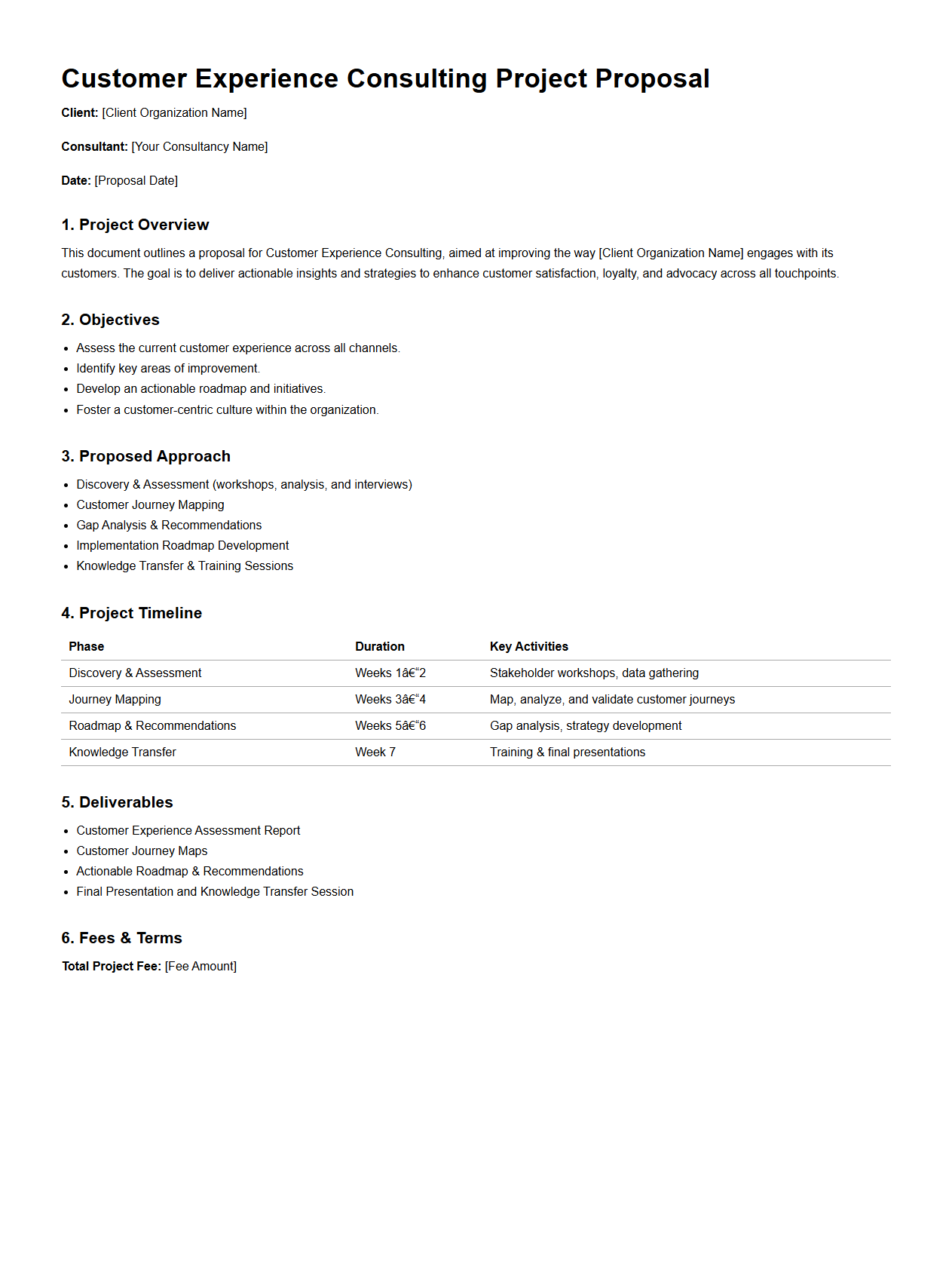 Customer Experience Consulting Project Proposal
