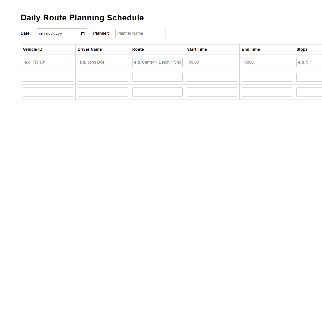 Daily Route Planning Schedule for Fleet Logistics