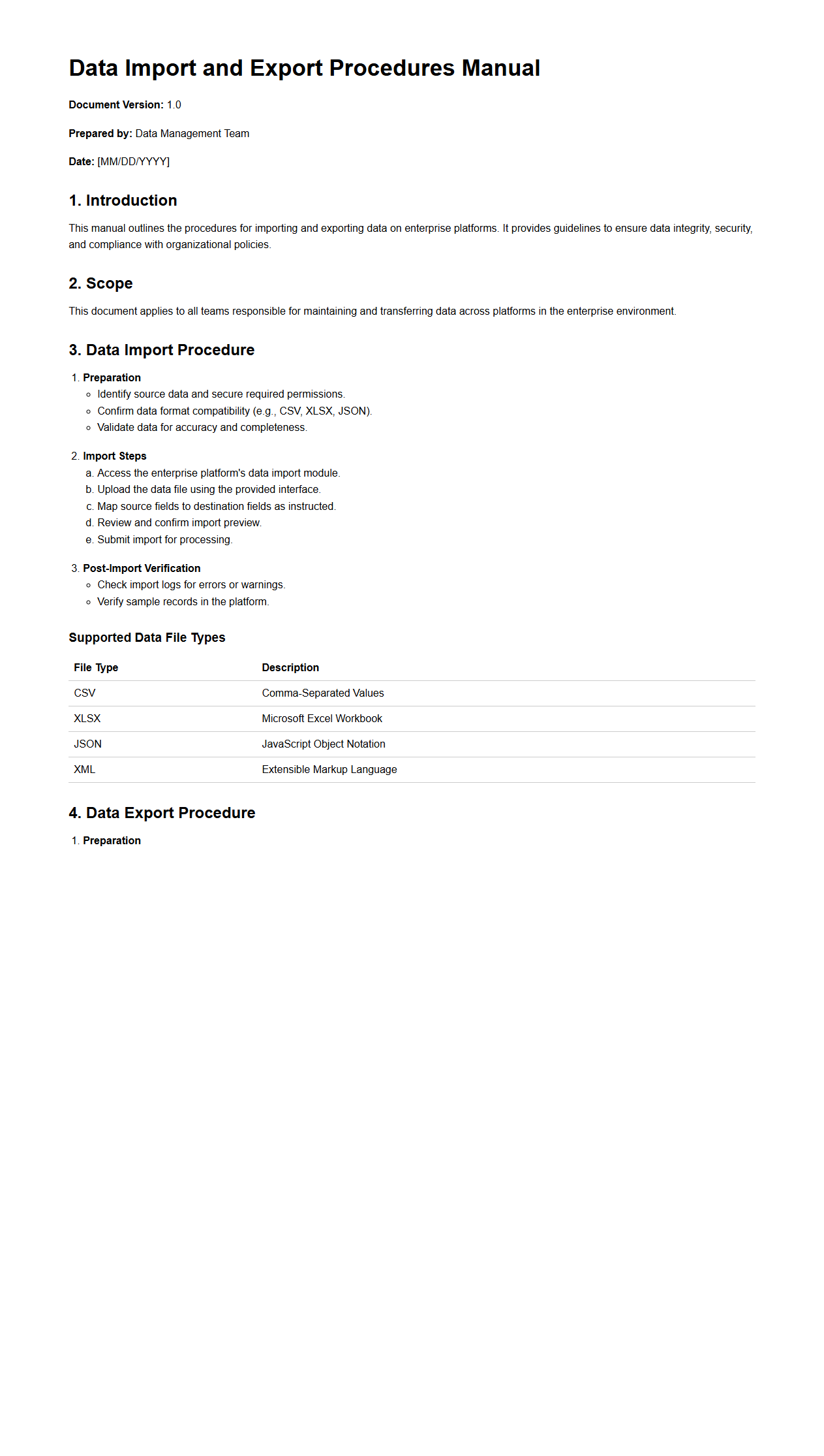 Data Import and Export Procedures Manual for Enterprise Platforms
