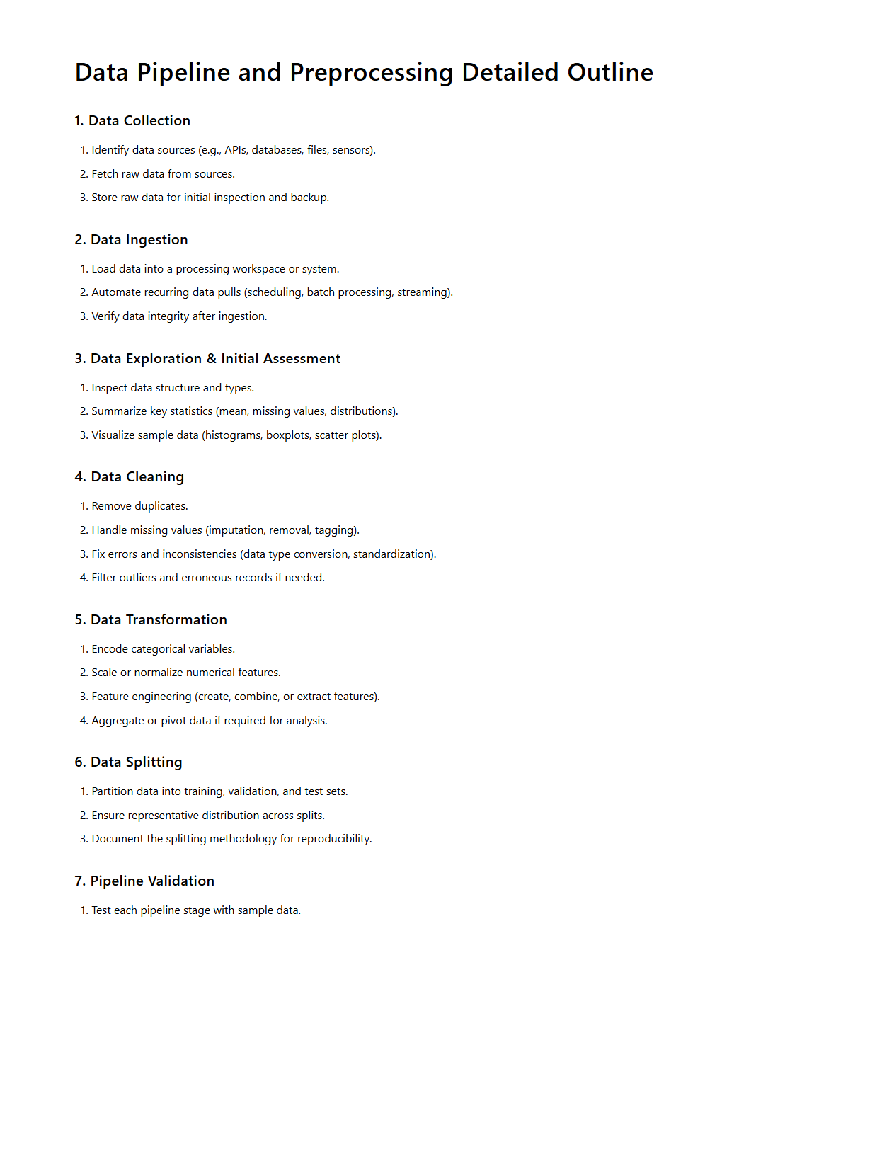 Data Pipeline and Preprocessing Detailed Outline