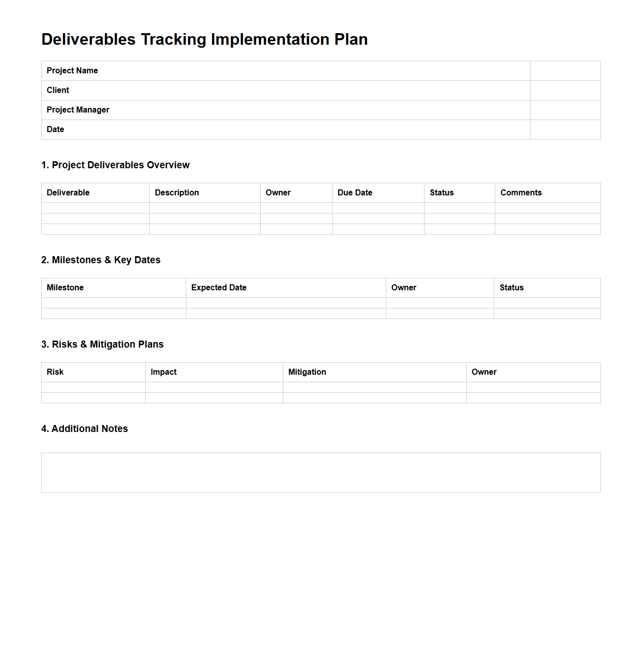 Deliverables Tracking Implementation Plan Template for Consulting Projects