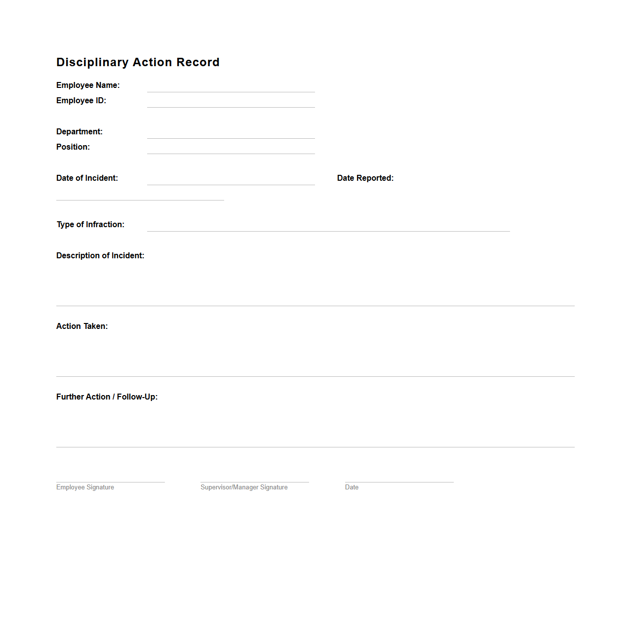 Disciplinary Action Record Template