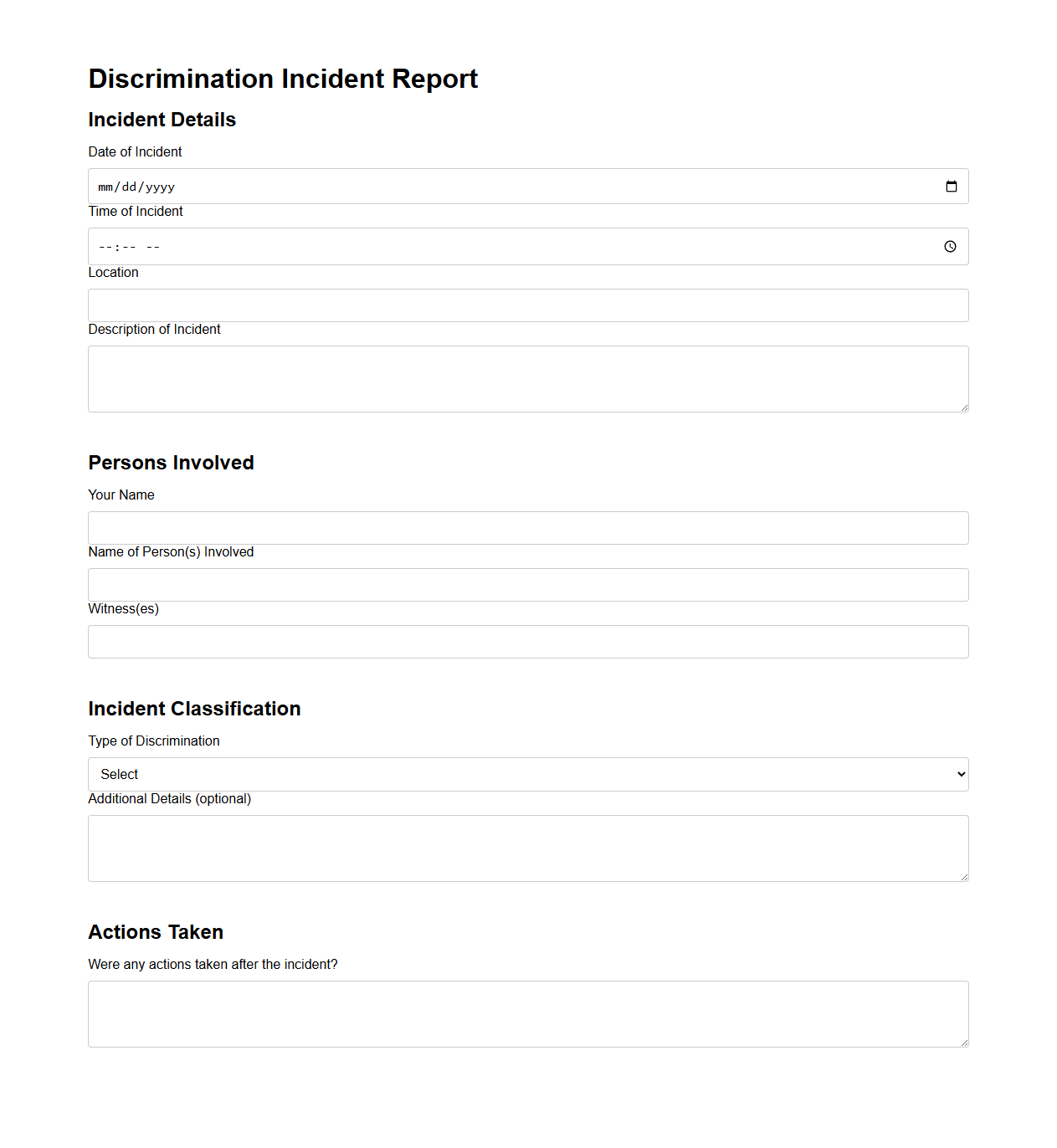 Discrimination Incident Report Document