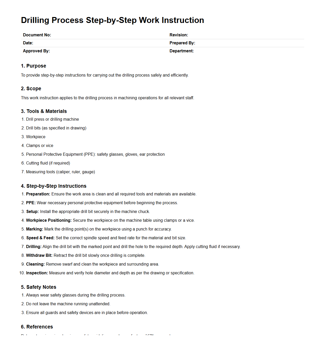 Drilling Process Step-by-Step Work Instruction