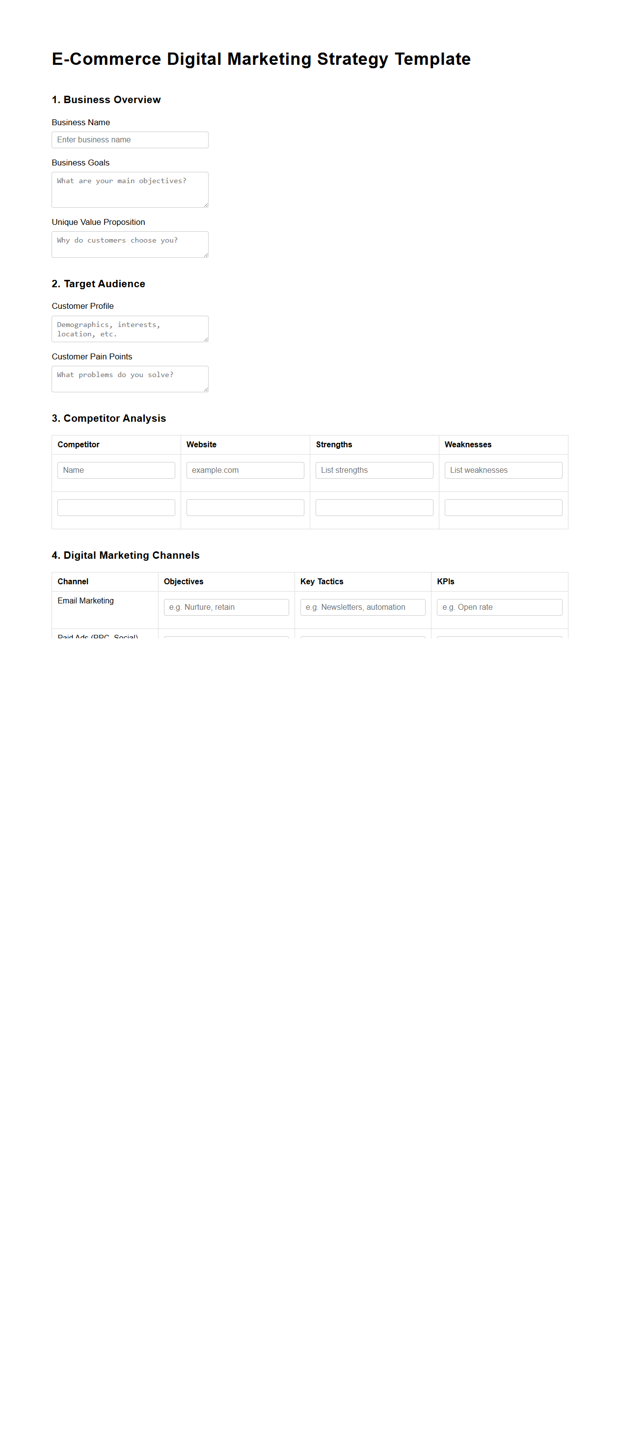 E-Commerce Digital Marketing Strategy Template