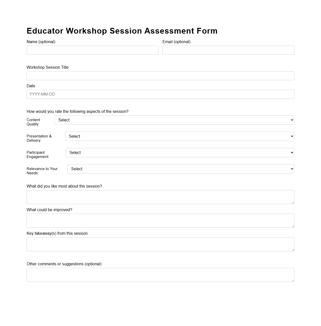 Educator Workshop Session Assessment Form
