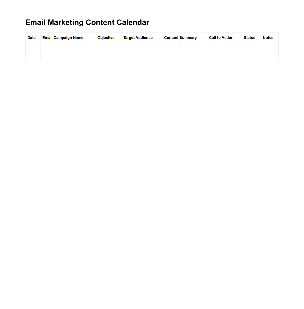 Email Marketing Content Calendar Format for Digital Marketers