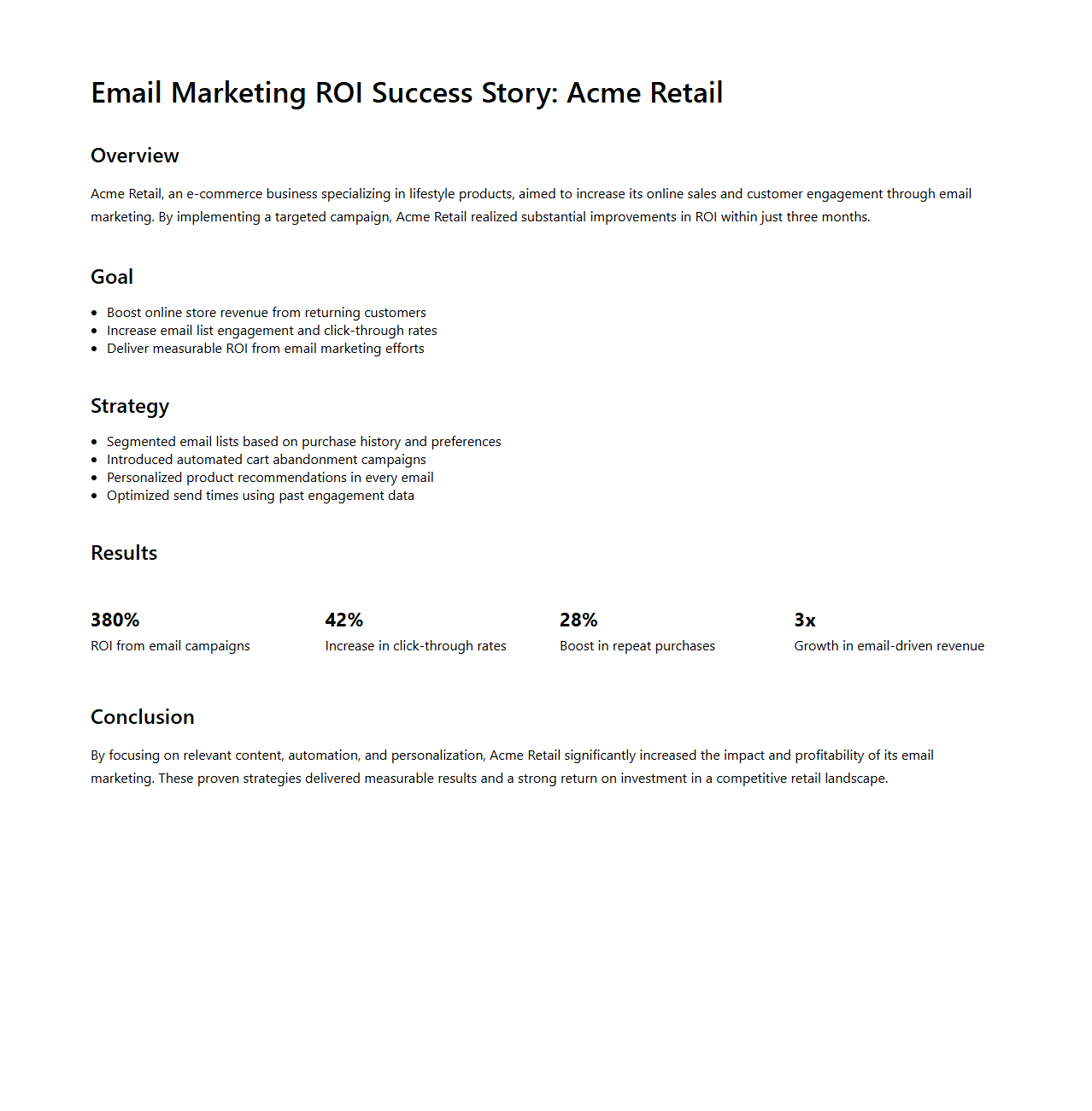 Email Marketing ROI Success Story Case Study