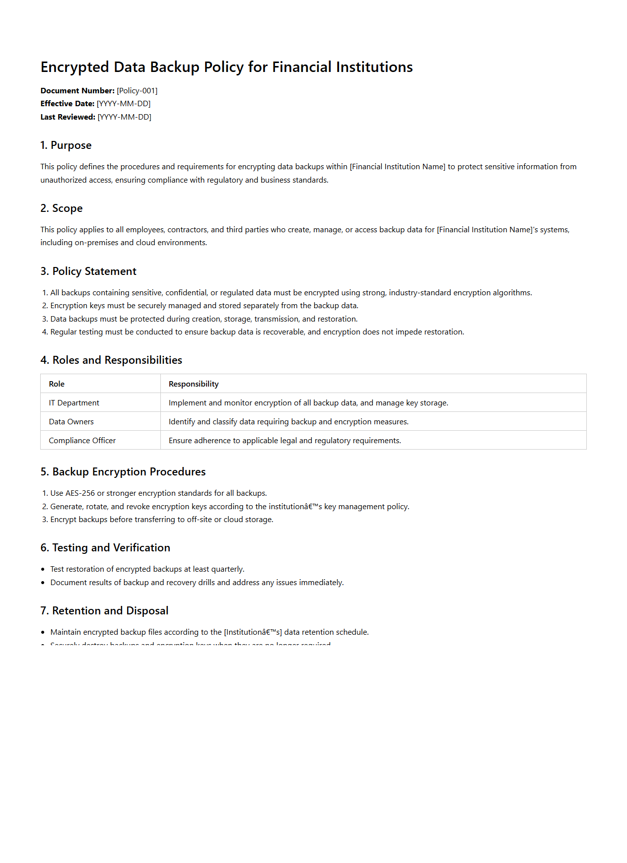 Encrypted Data Backup Policy for Financial Institutions