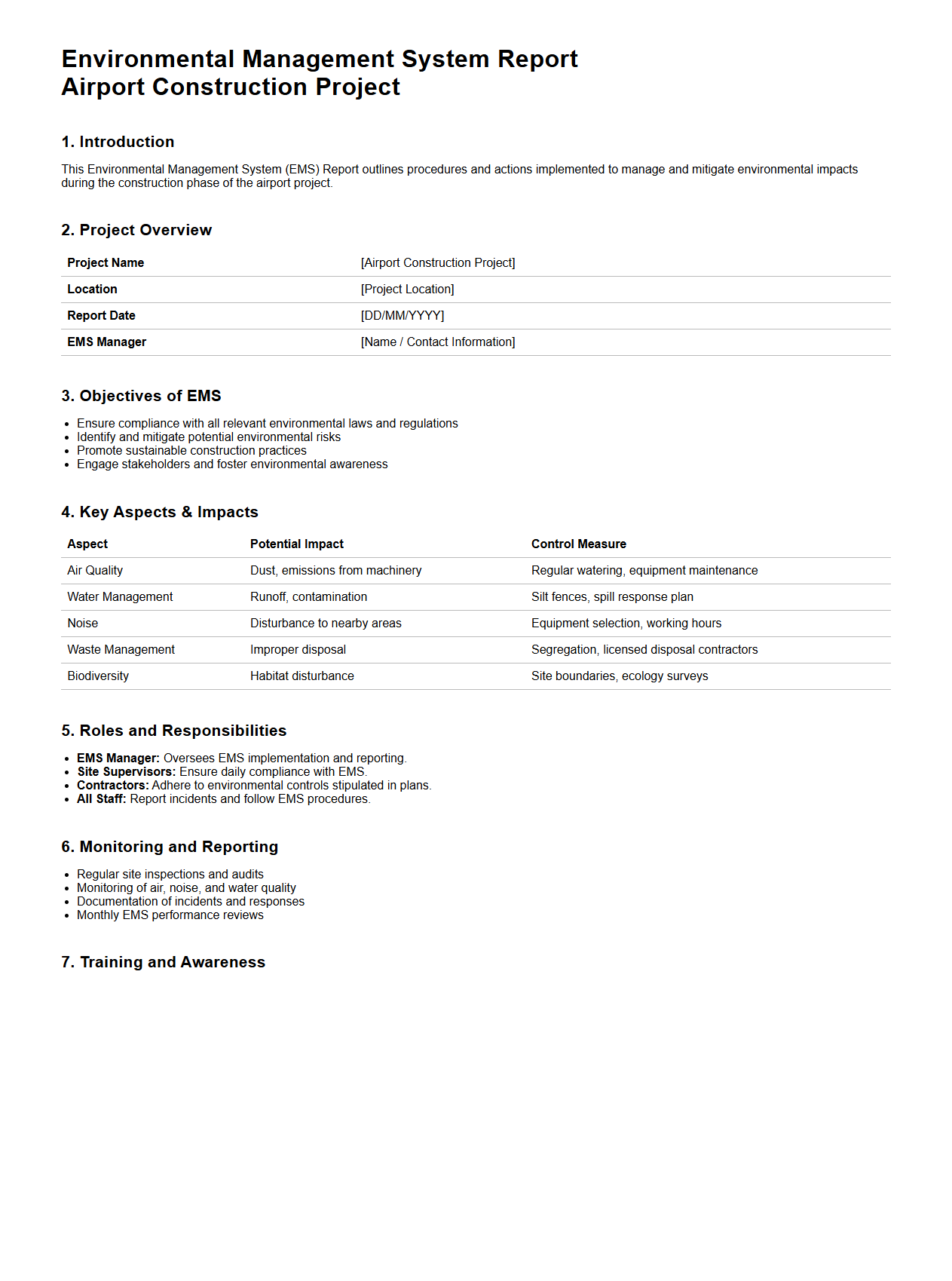 Environmental Management System Report for Airport Construction