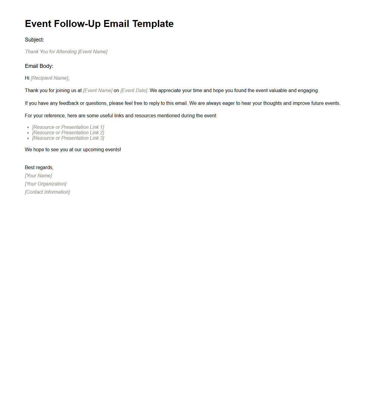 Event Follow-Up Email Template