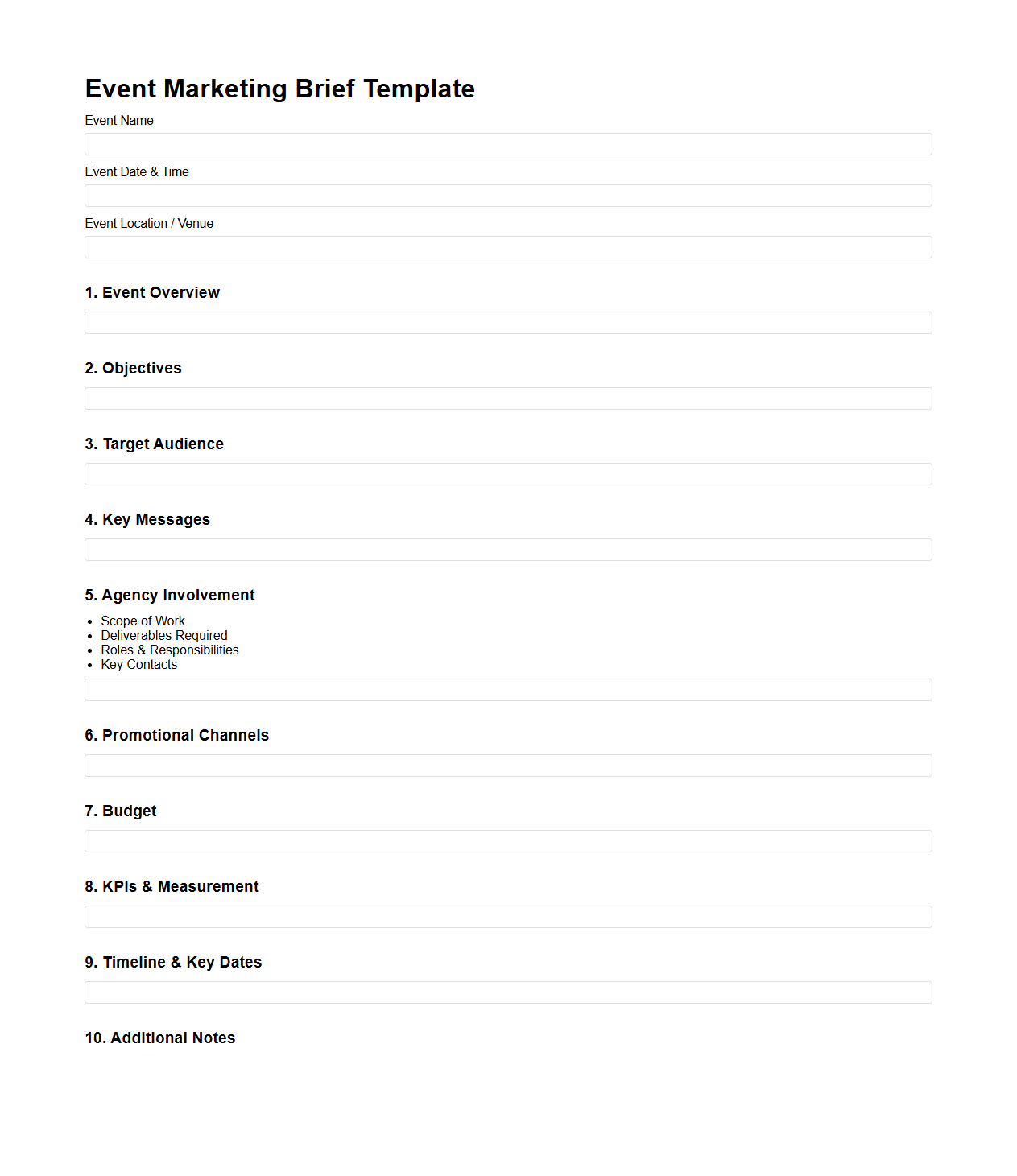 Event Marketing Brief Template for Agency Involvement