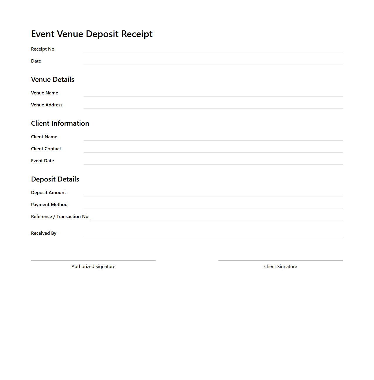 Event Venue Deposit Receipt Format