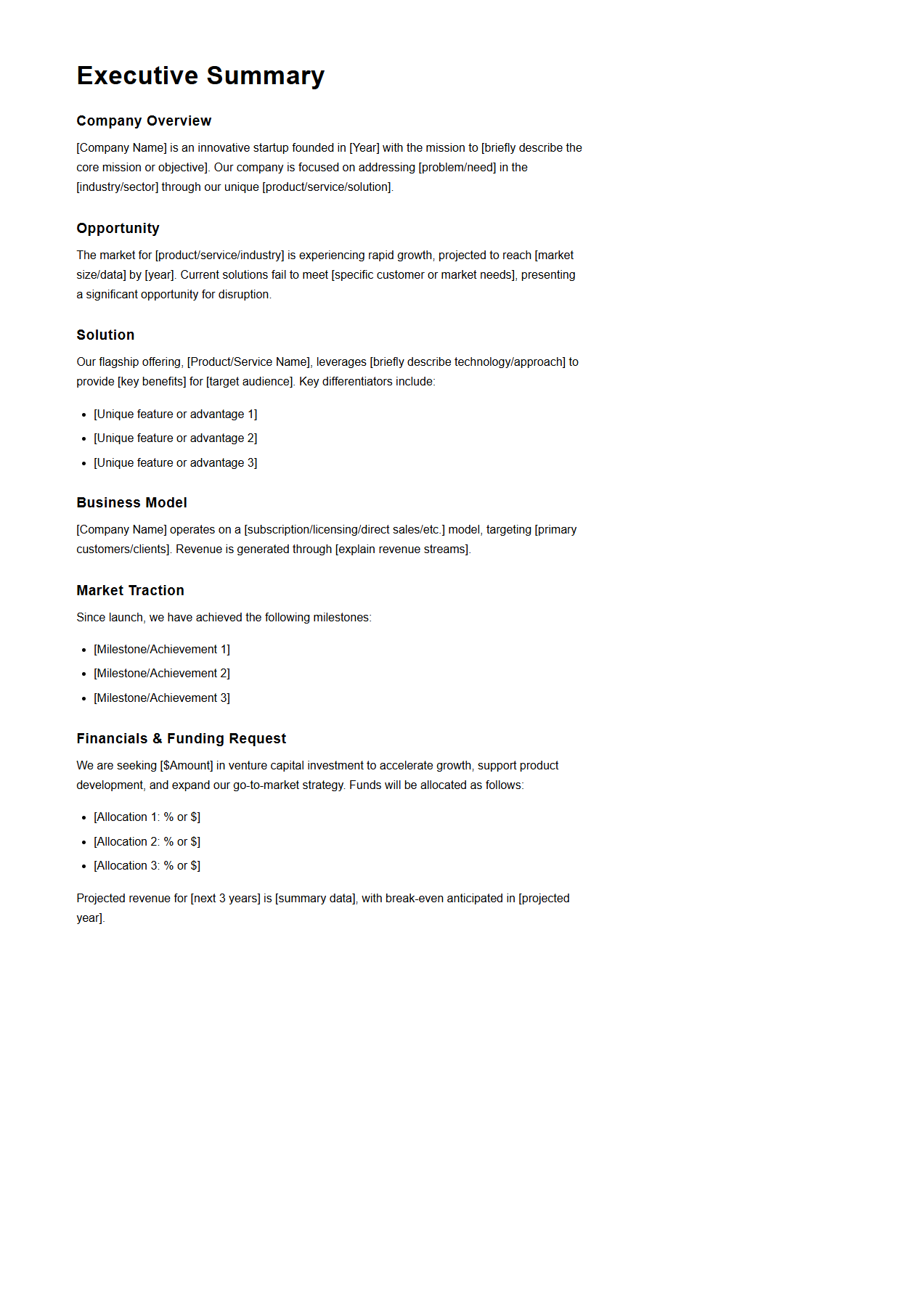 Executive Summary for Venture Capital Proposal