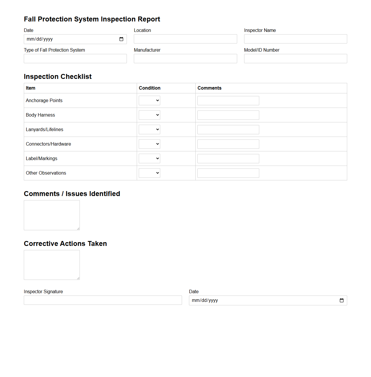 Fall Protection System Inspection Report