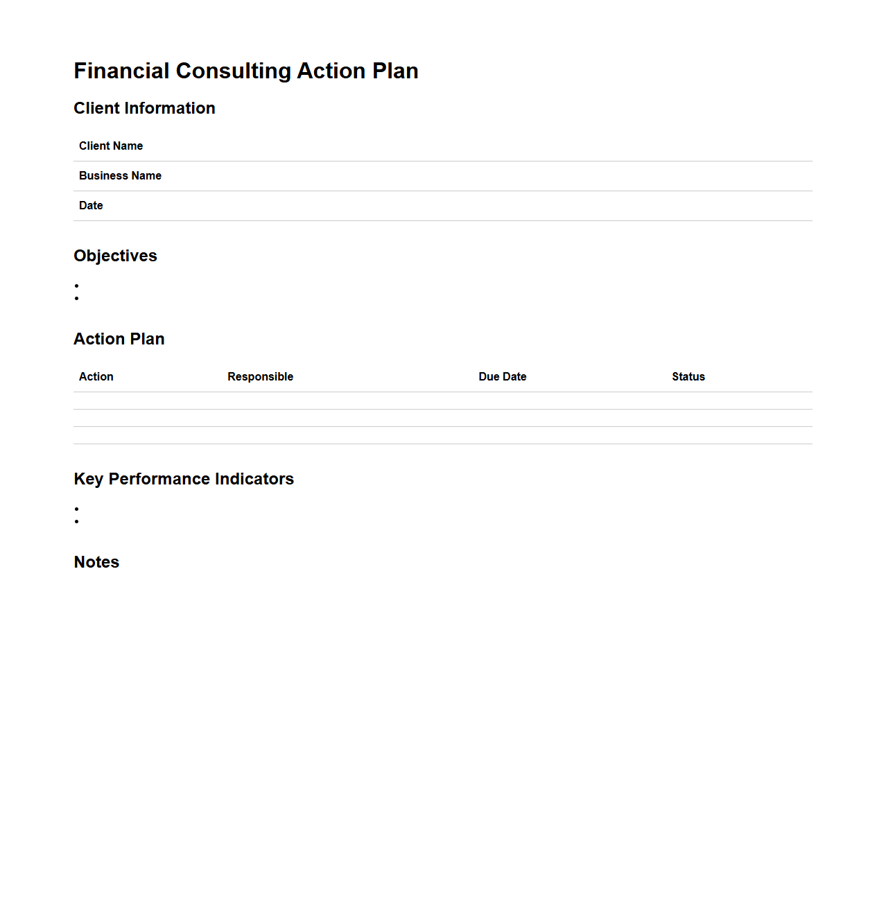 Financial Consulting Action Plan Example