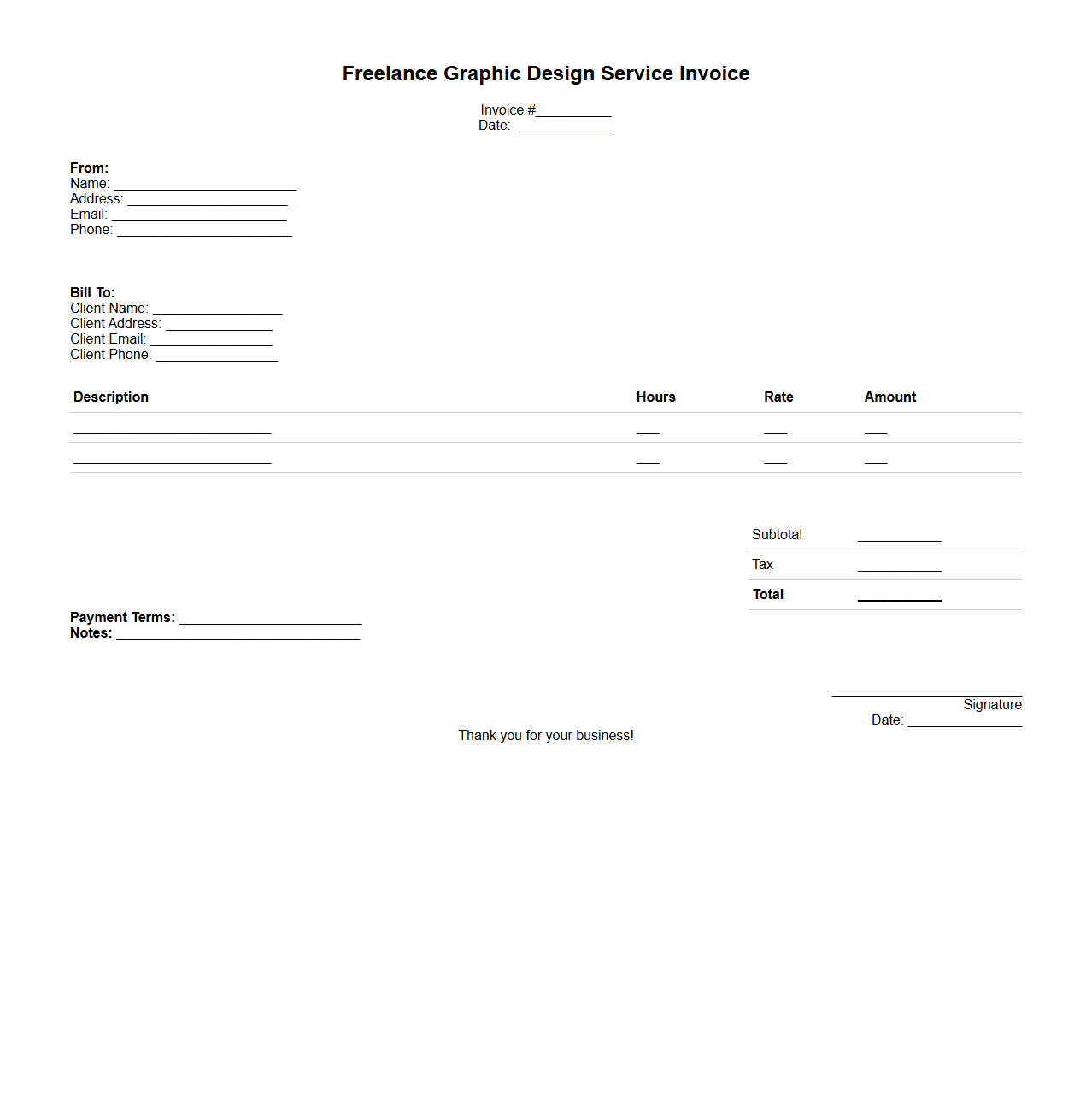 Freelance Graphic Design Service Invoice