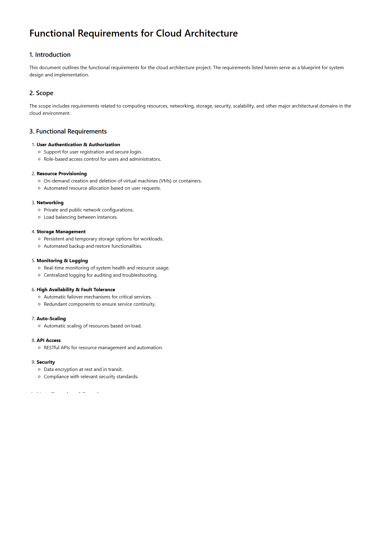 Functional Requirements for Cloud Architecture