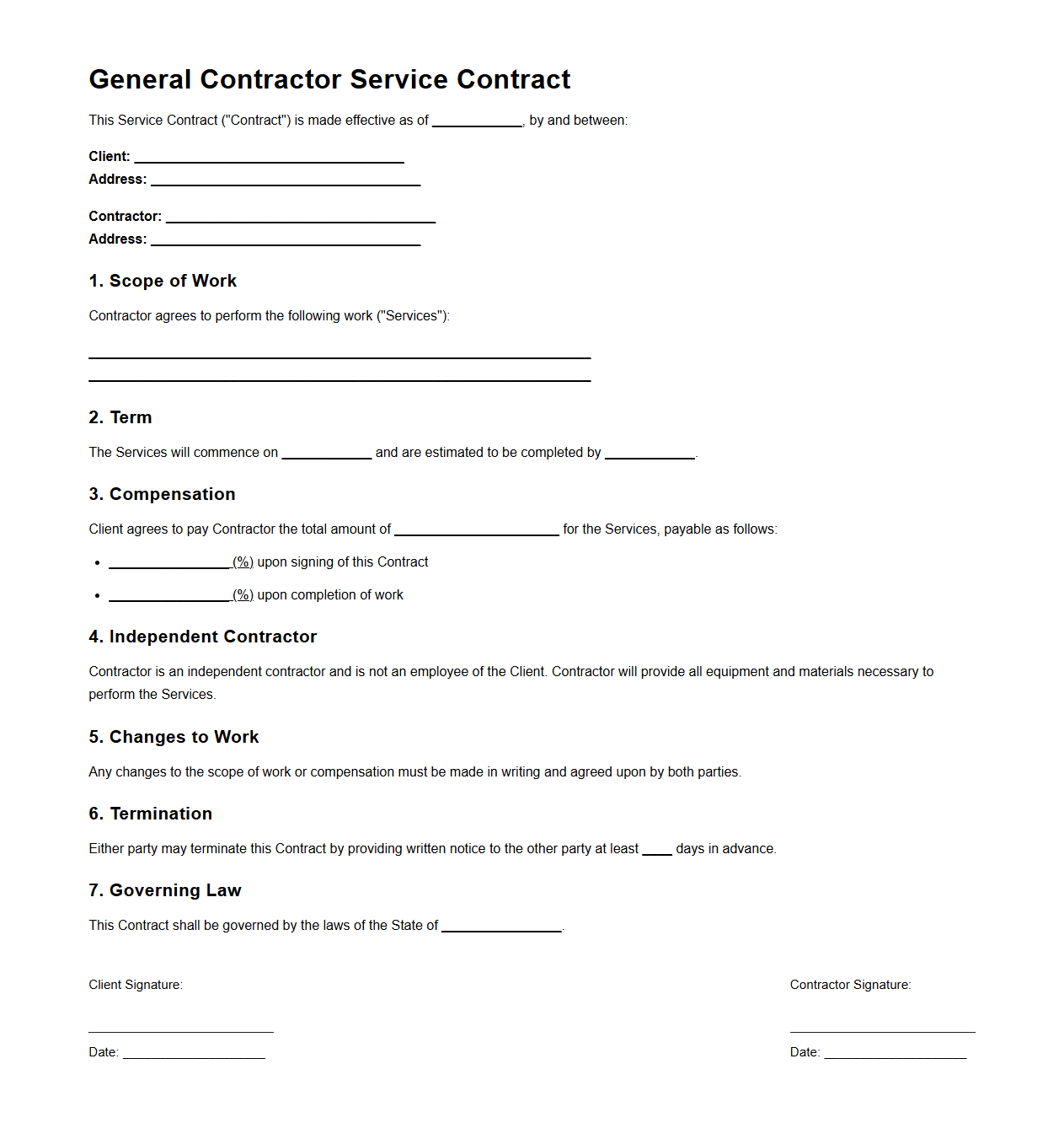 General Contractor Service Contract Example