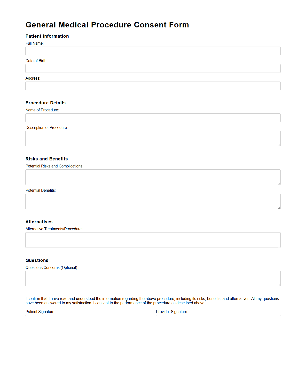 General Medical Procedure Consent Form Sample