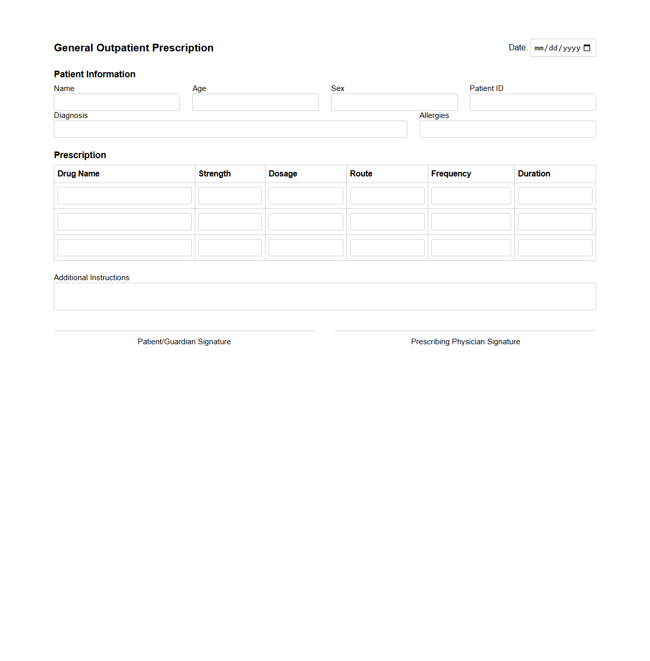 General Outpatient Prescription Template