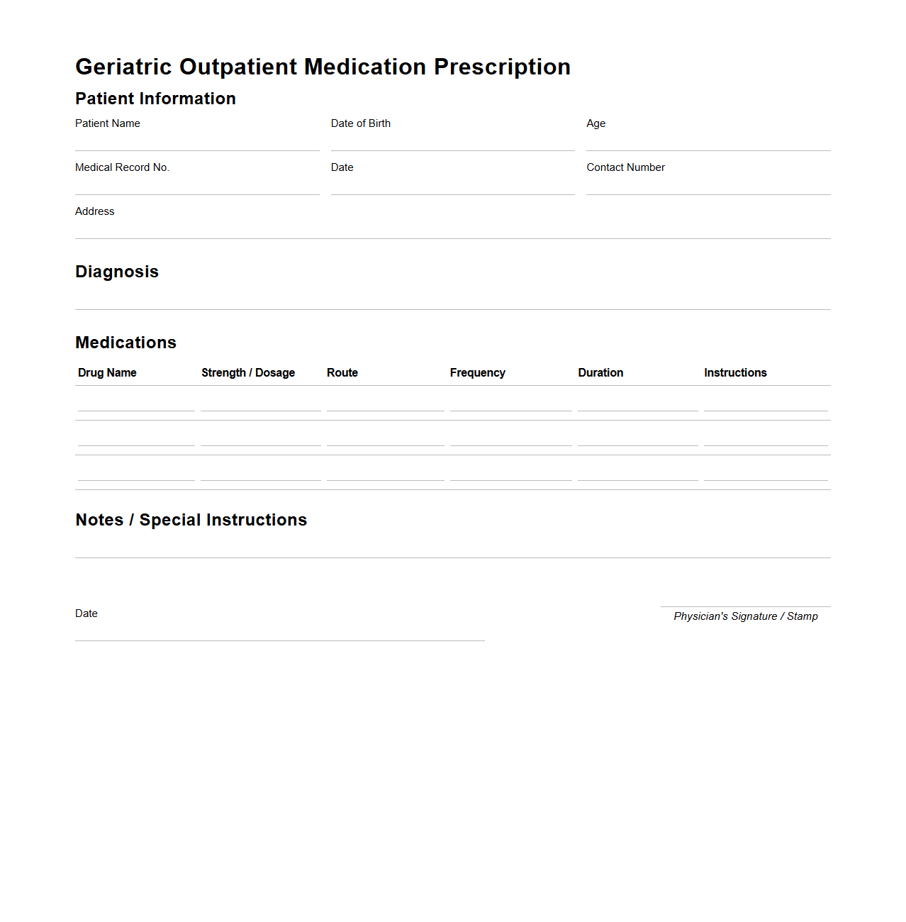Geriatric Outpatient Medication Prescription Sample