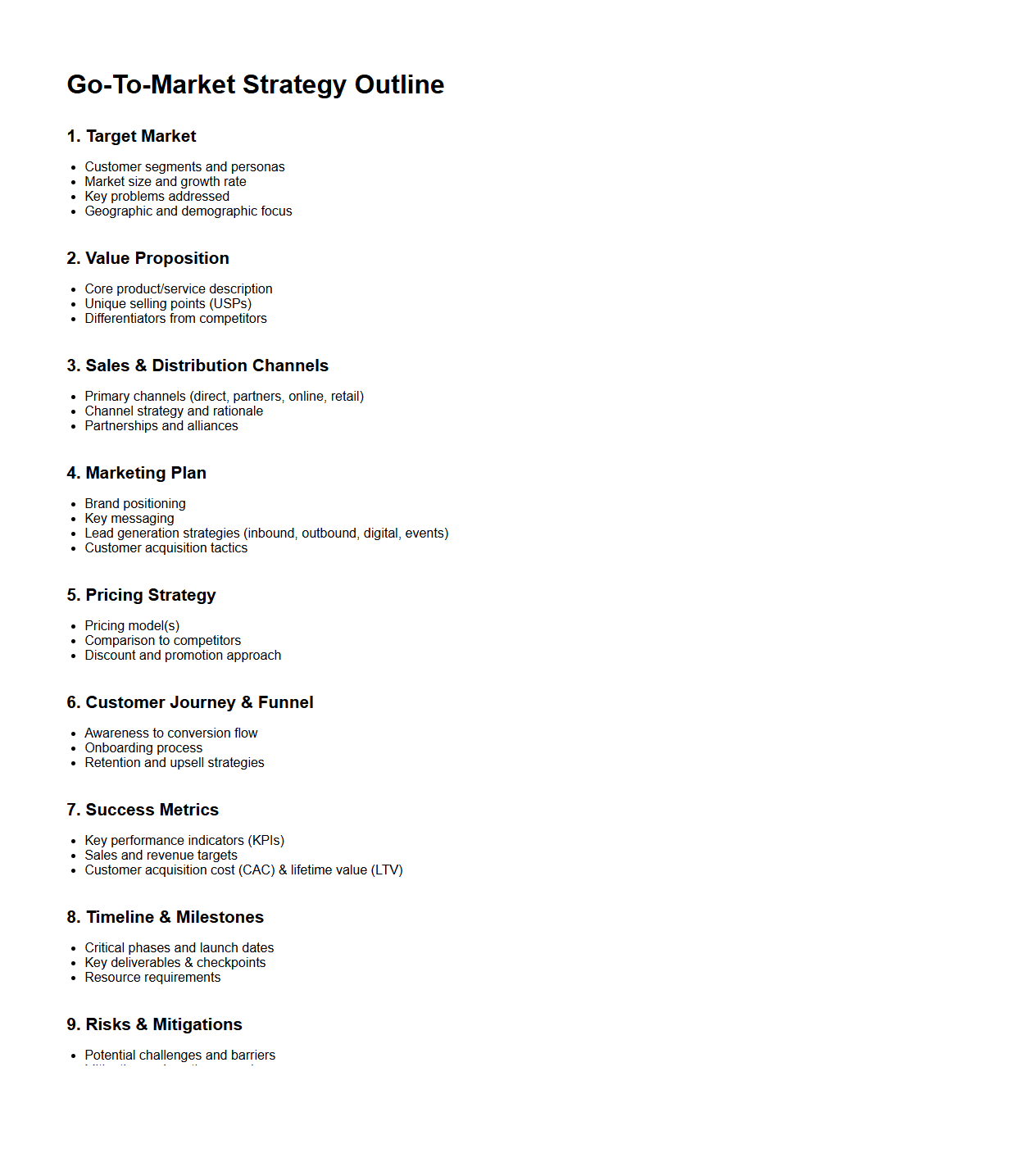 Go-To-Market Strategy Outline for Investors