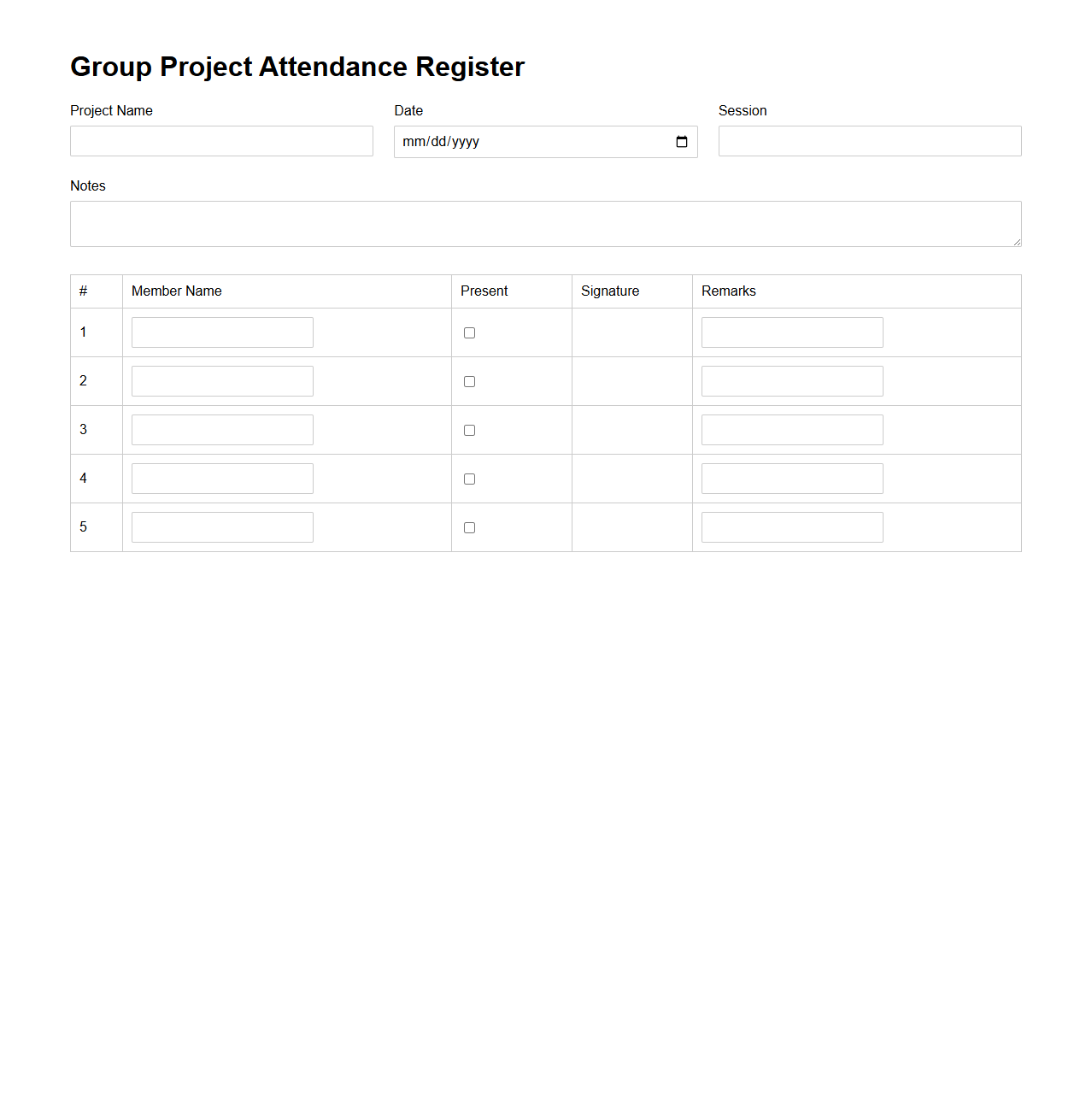 Group Project Attendance Register