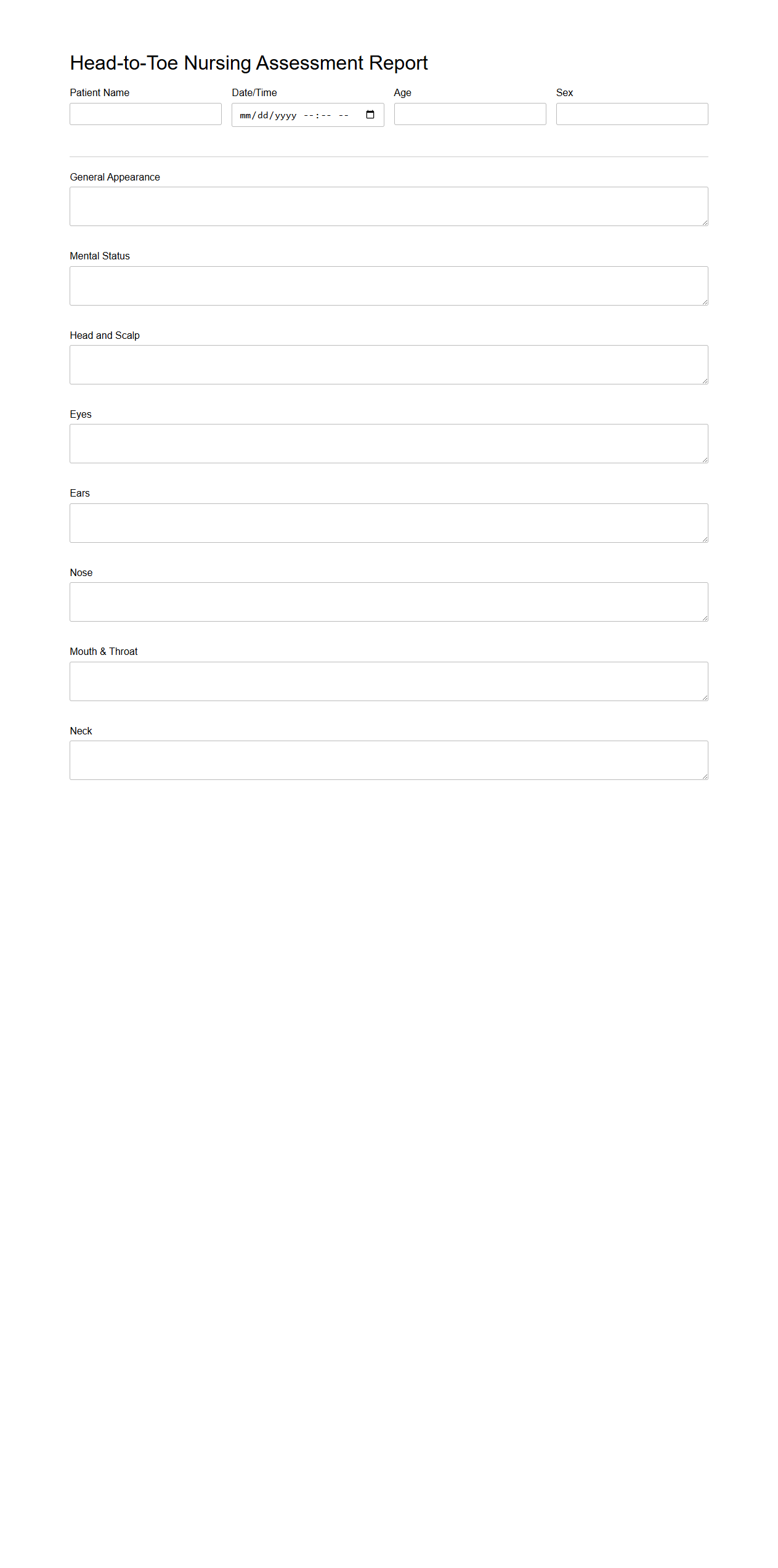 Head-to-Toe Nursing Assessment Report